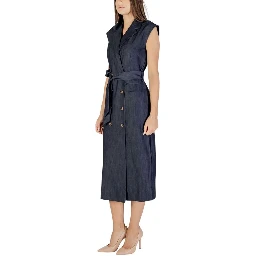 Blue Polyester Long Dress