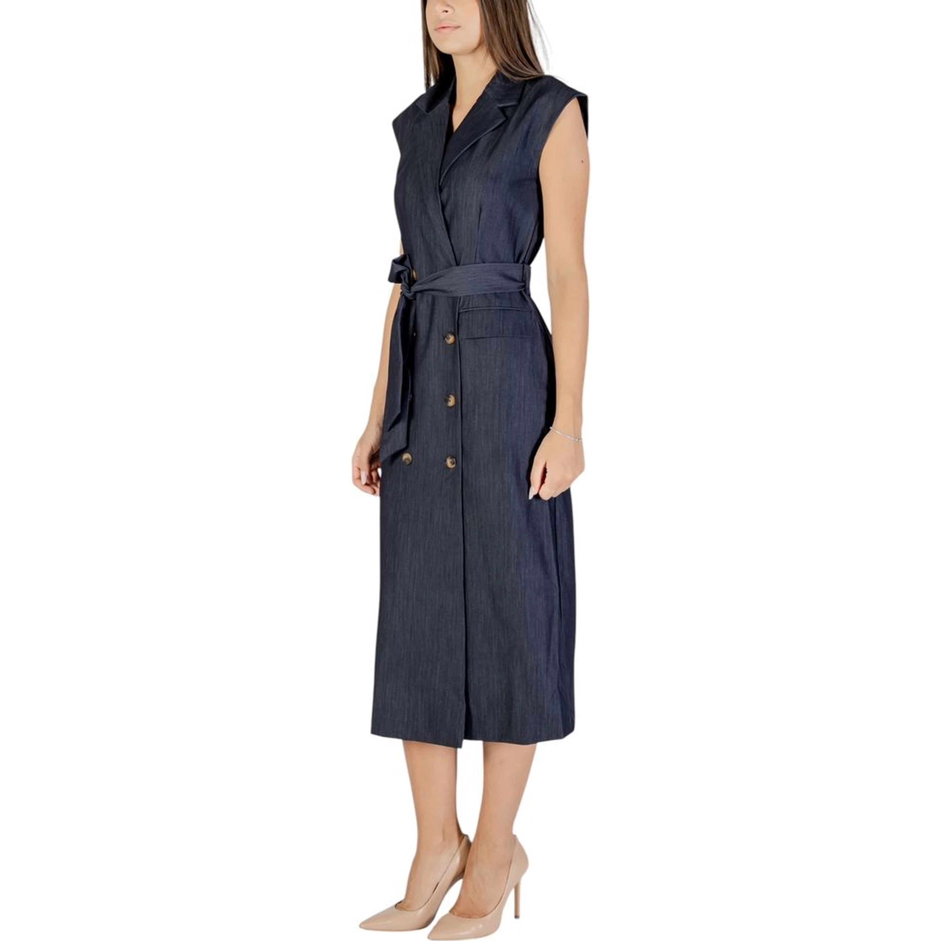 Blue Polyester Long Dress