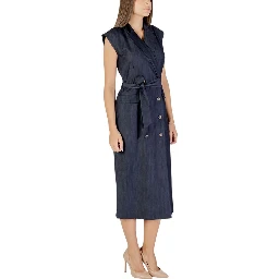 Blue Polyester Long Dress