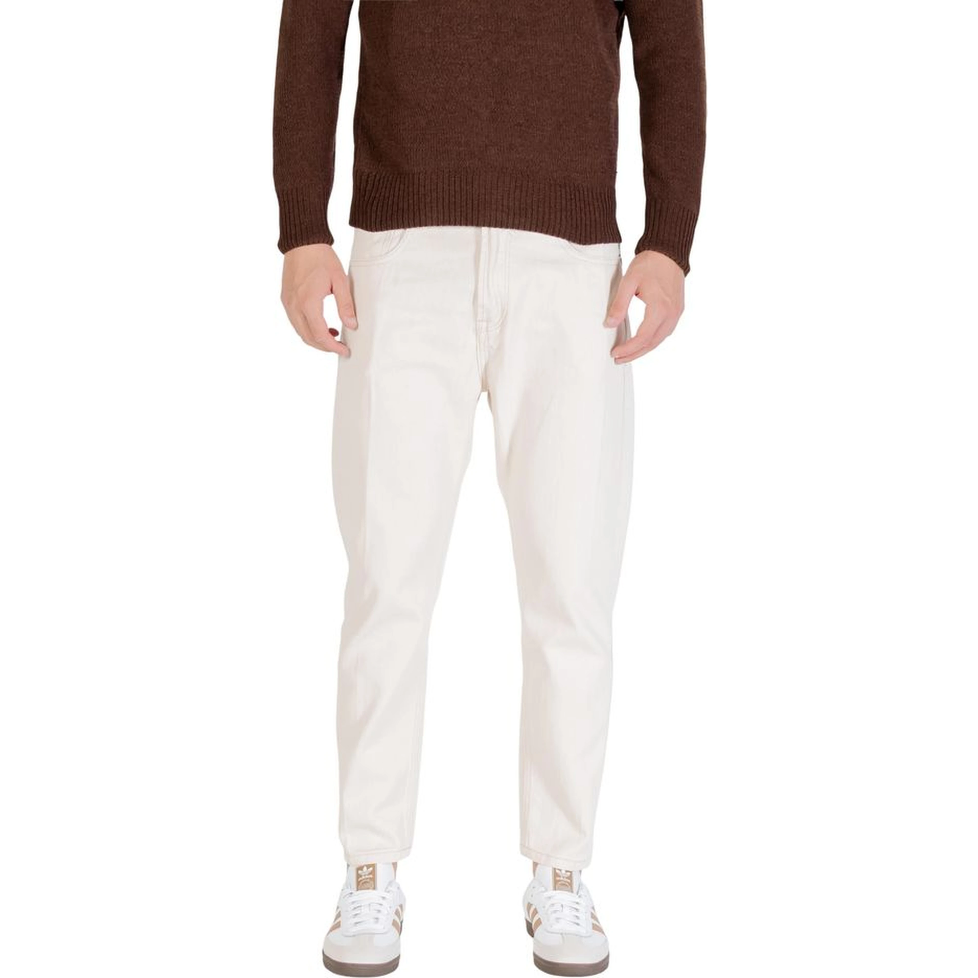Cream Cotton Relaxed Fit Jeans