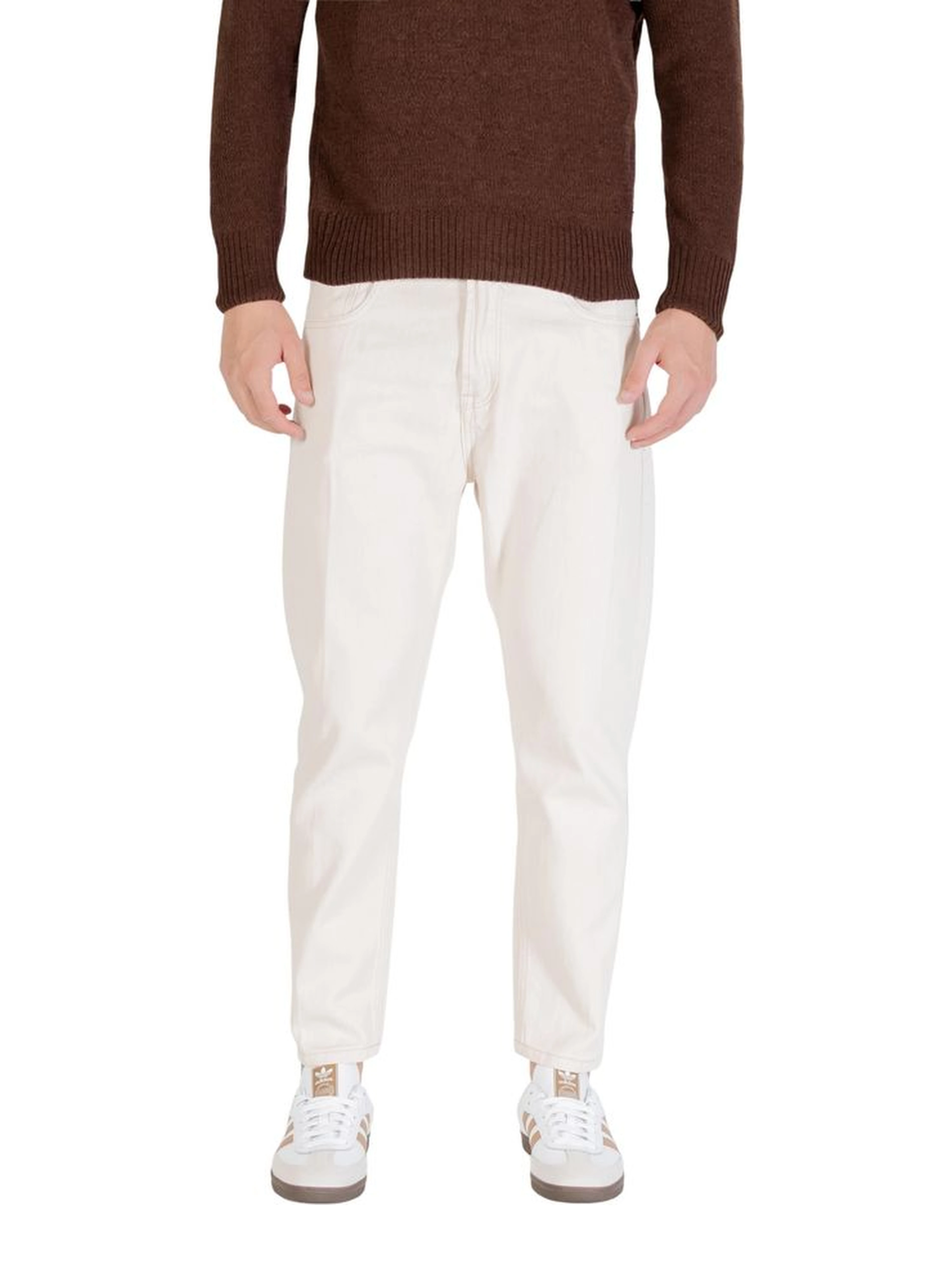 Cream Cotton Relaxed Fit Jeans