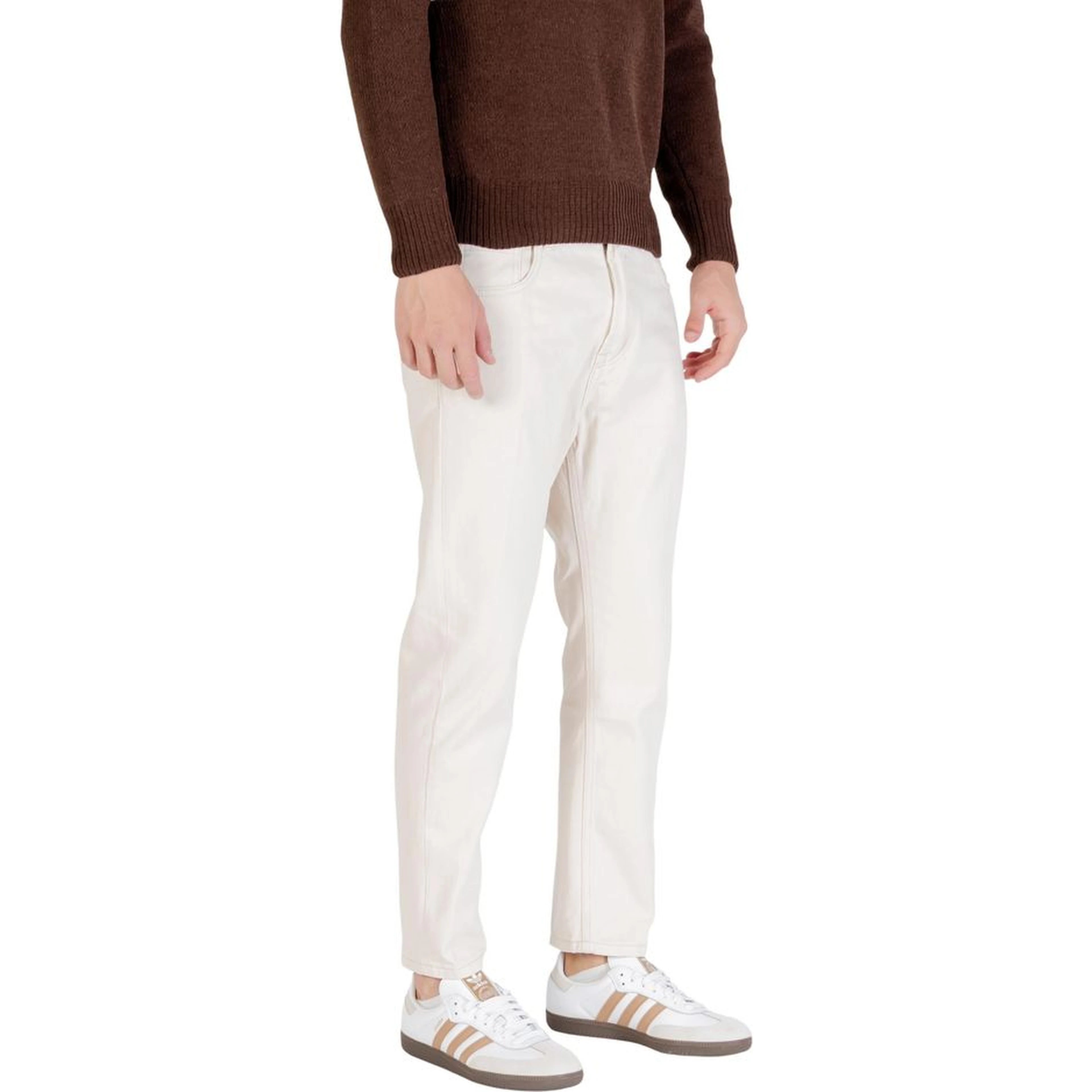 Cream Cotton Relaxed Fit Jeans