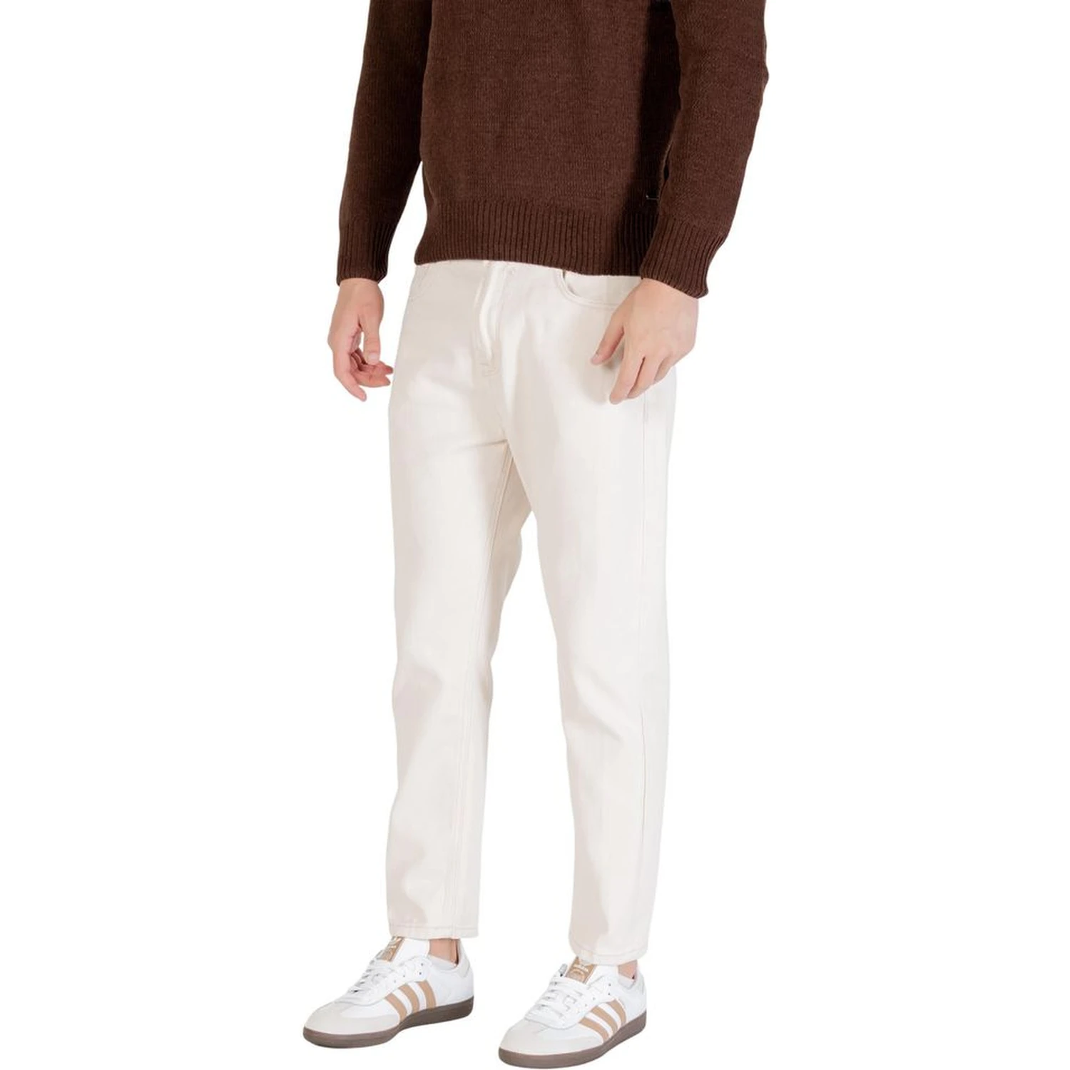 Cream Cotton Relaxed Fit Jeans