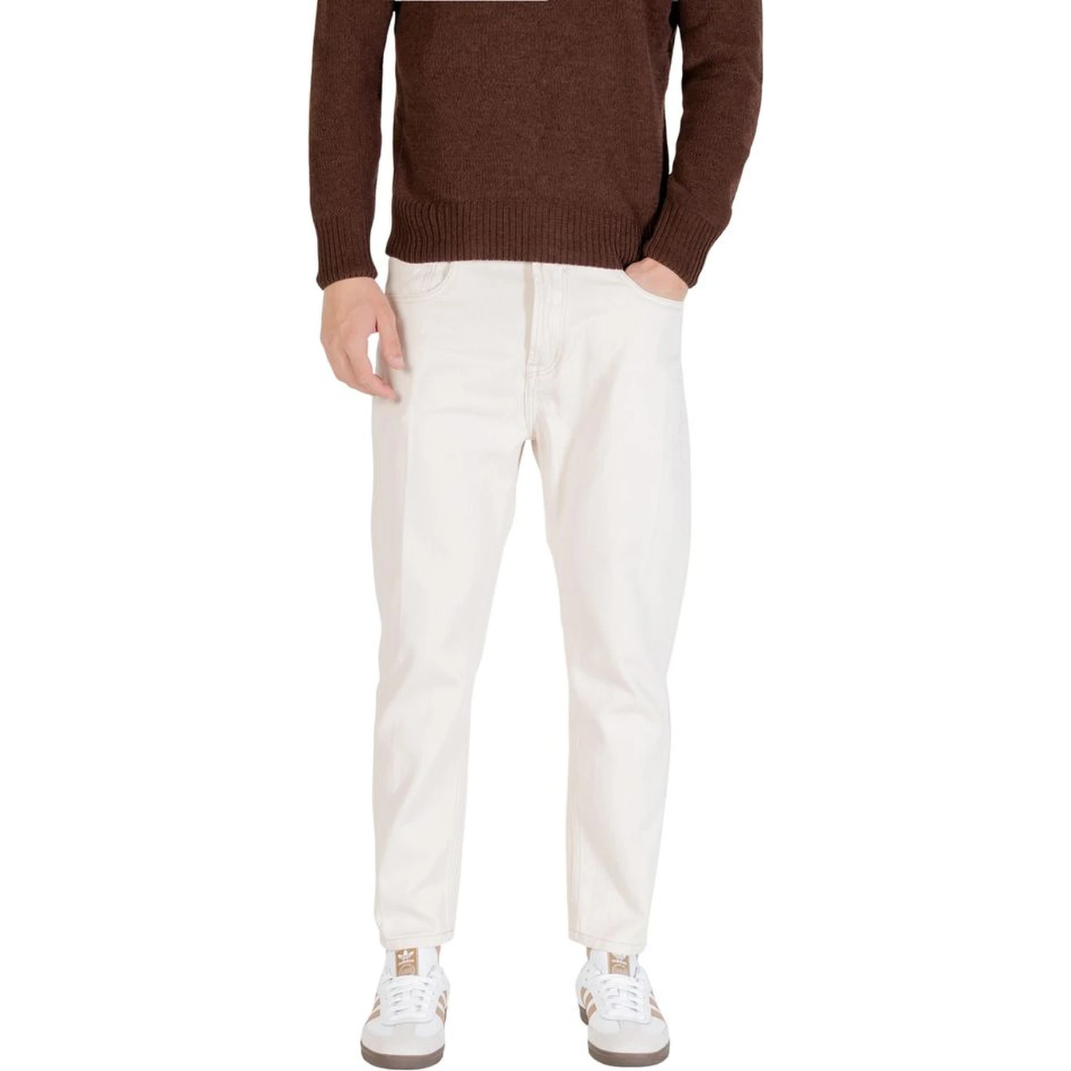 Cream Cotton Relaxed Fit Jeans