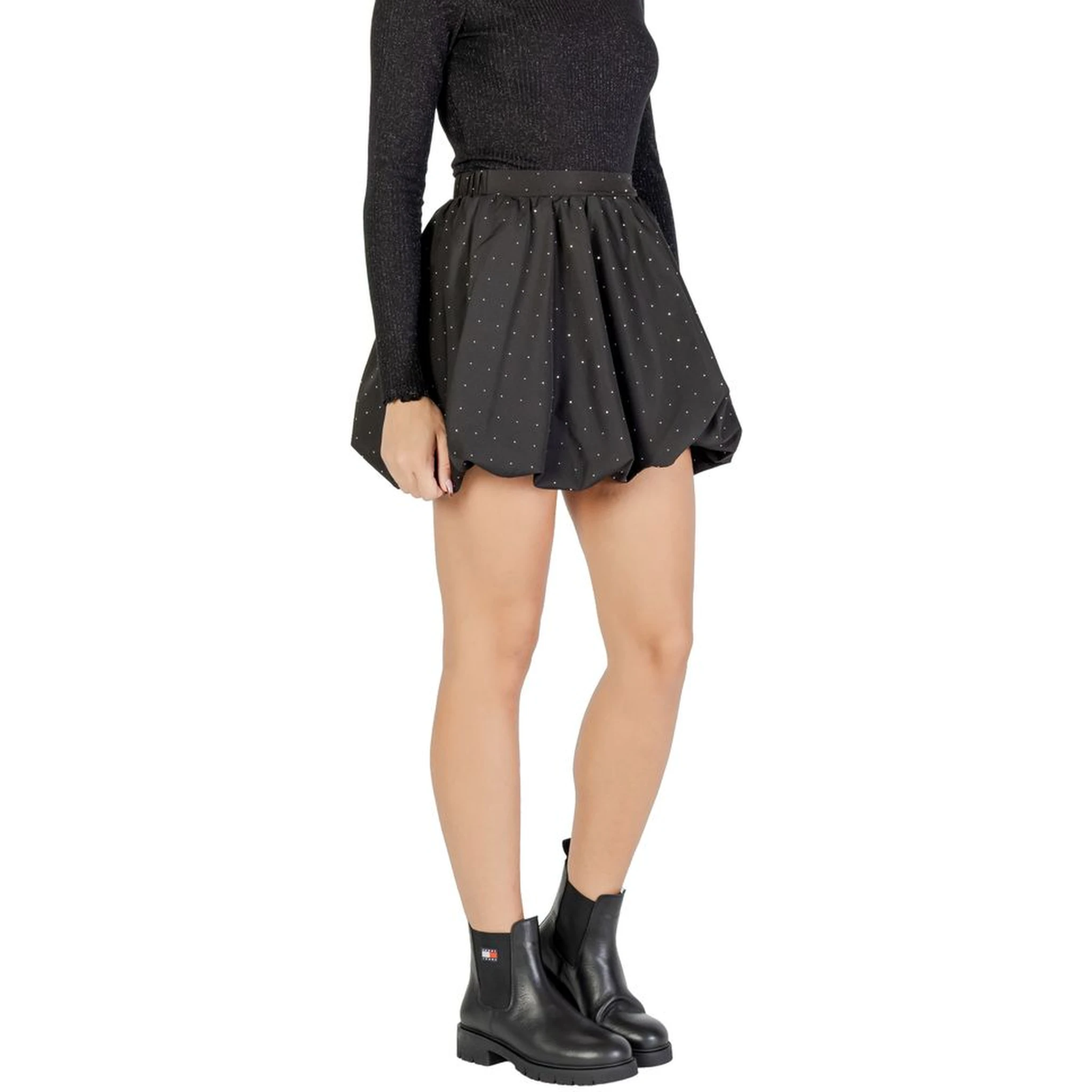 Black Polyester Mini Skirt