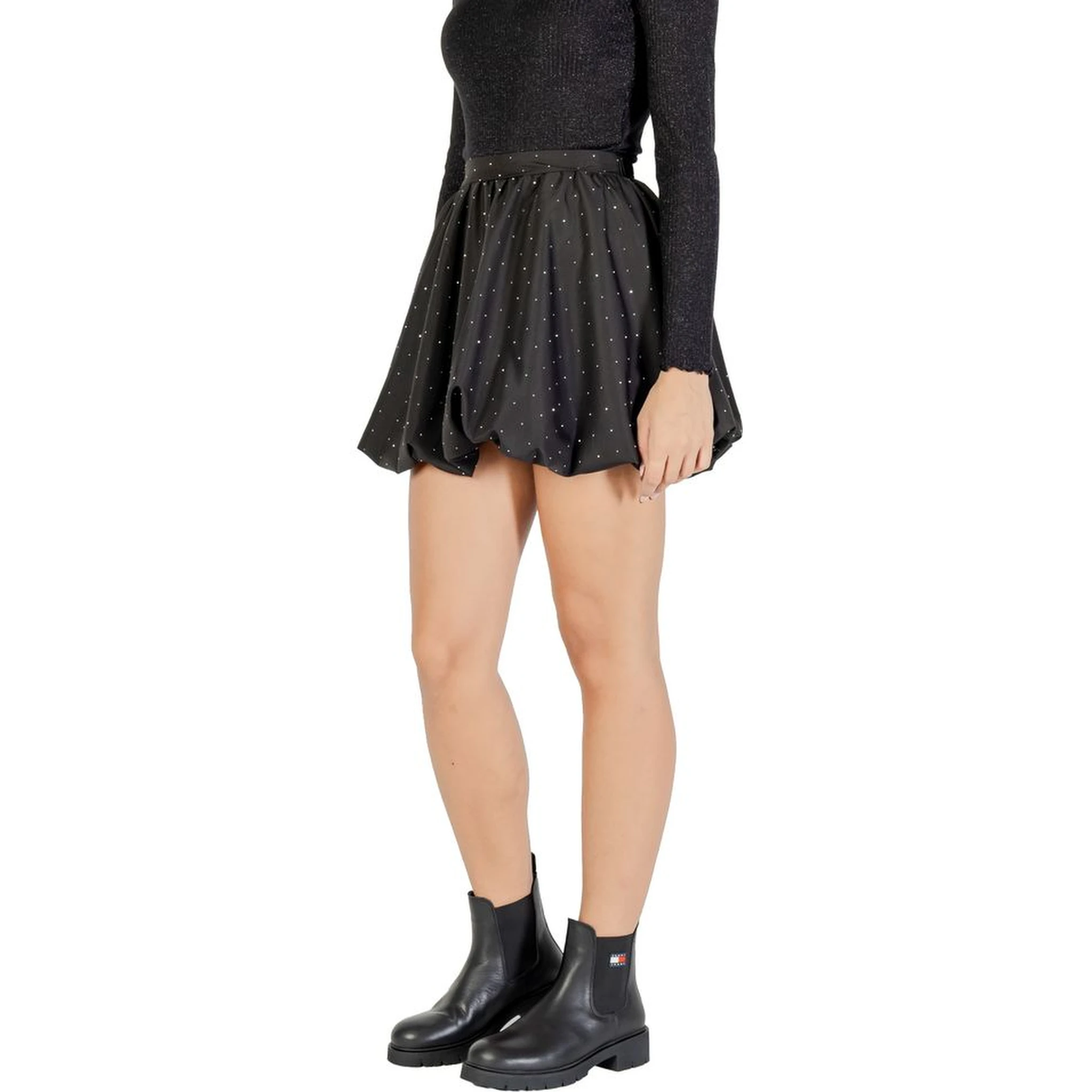 Black Polyester Mini Skirt