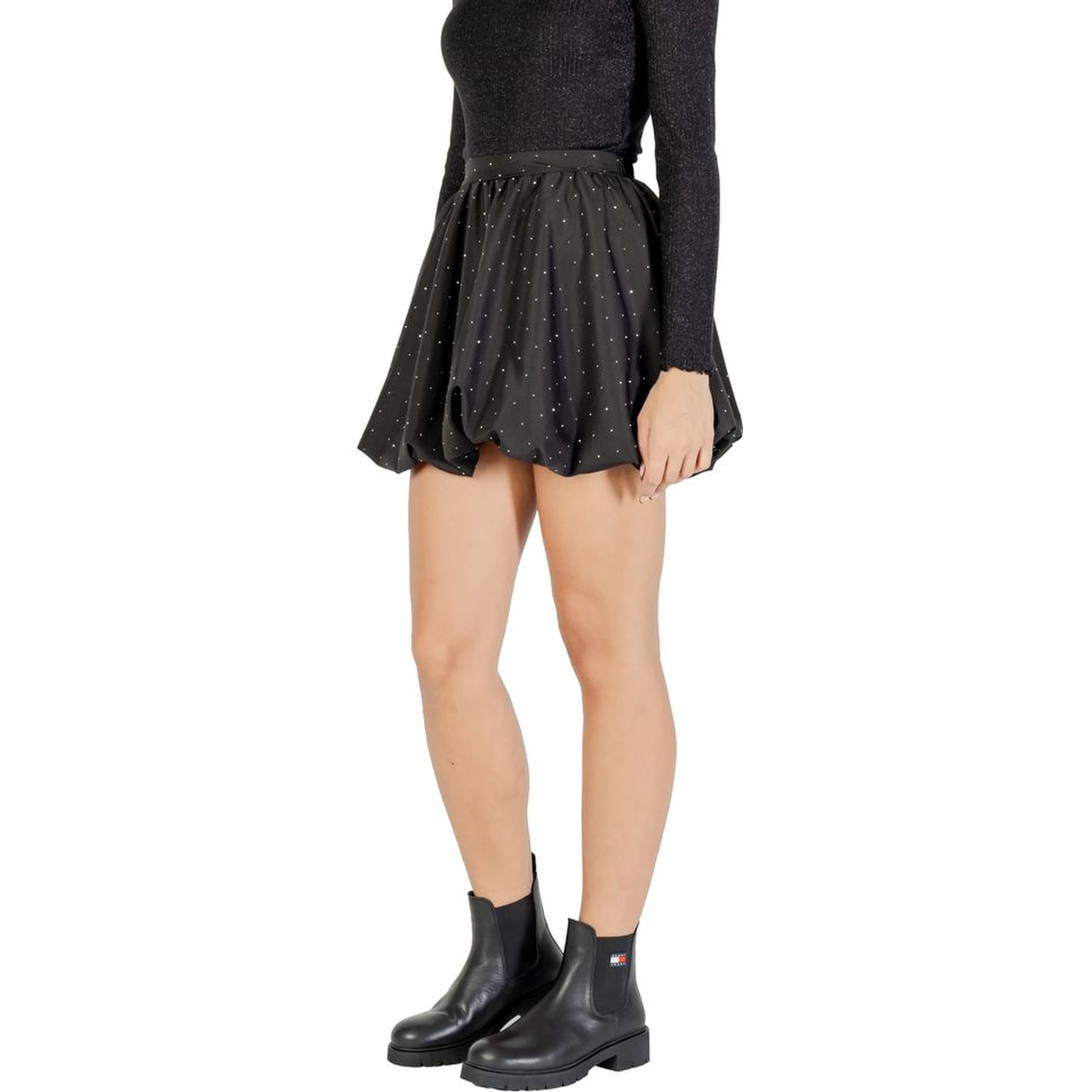 Black Polyester Mini Skirt
