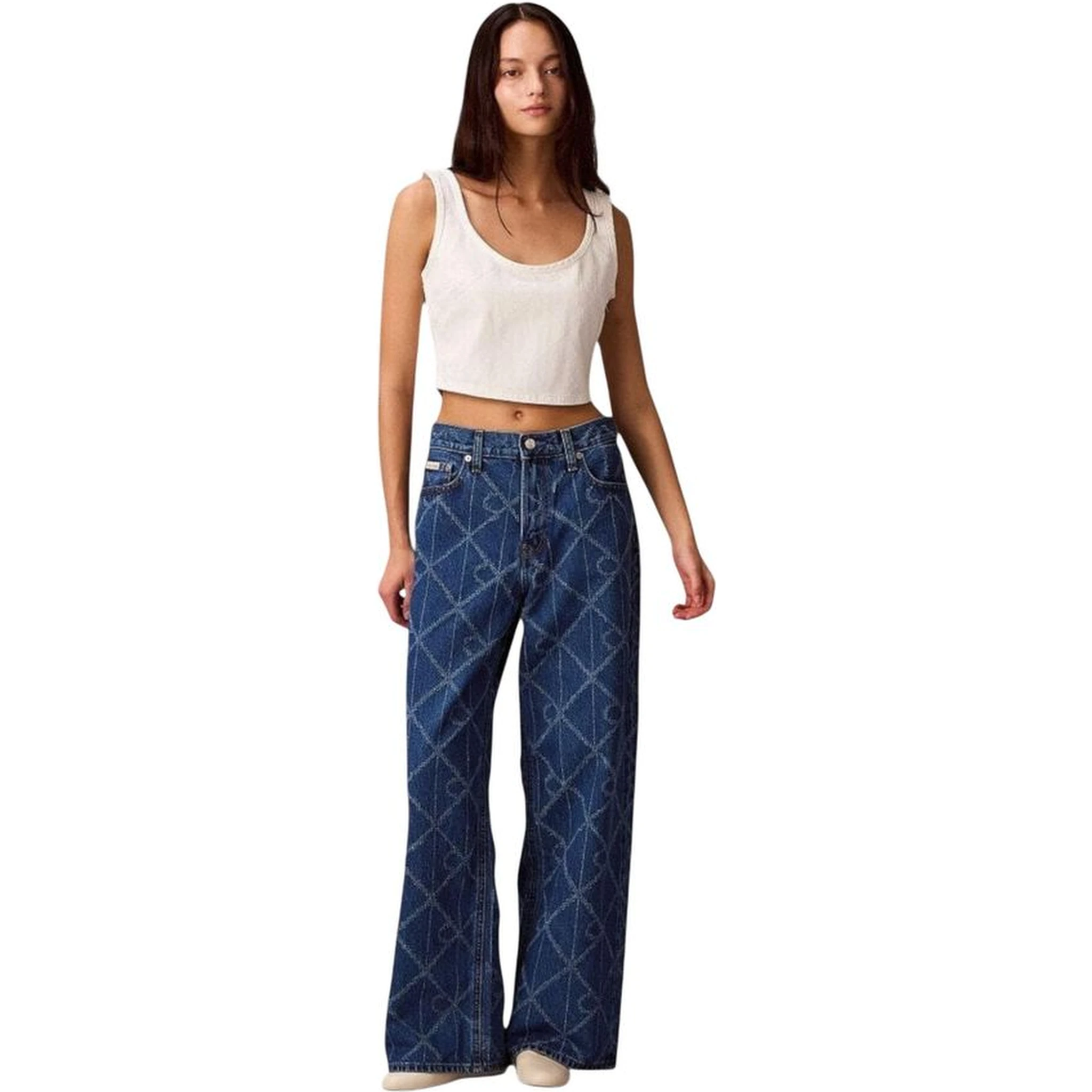 Blue Cotton Boyfriend Jeans