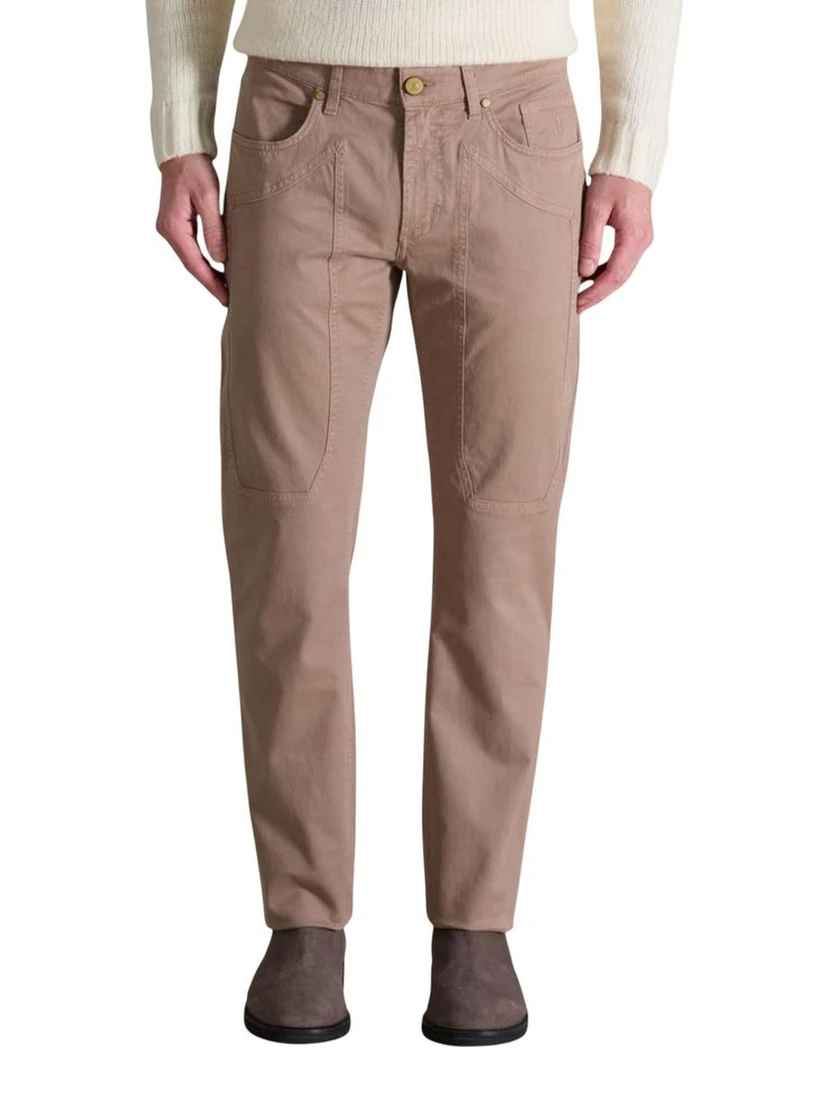 Beige Cotton Skinny Pants