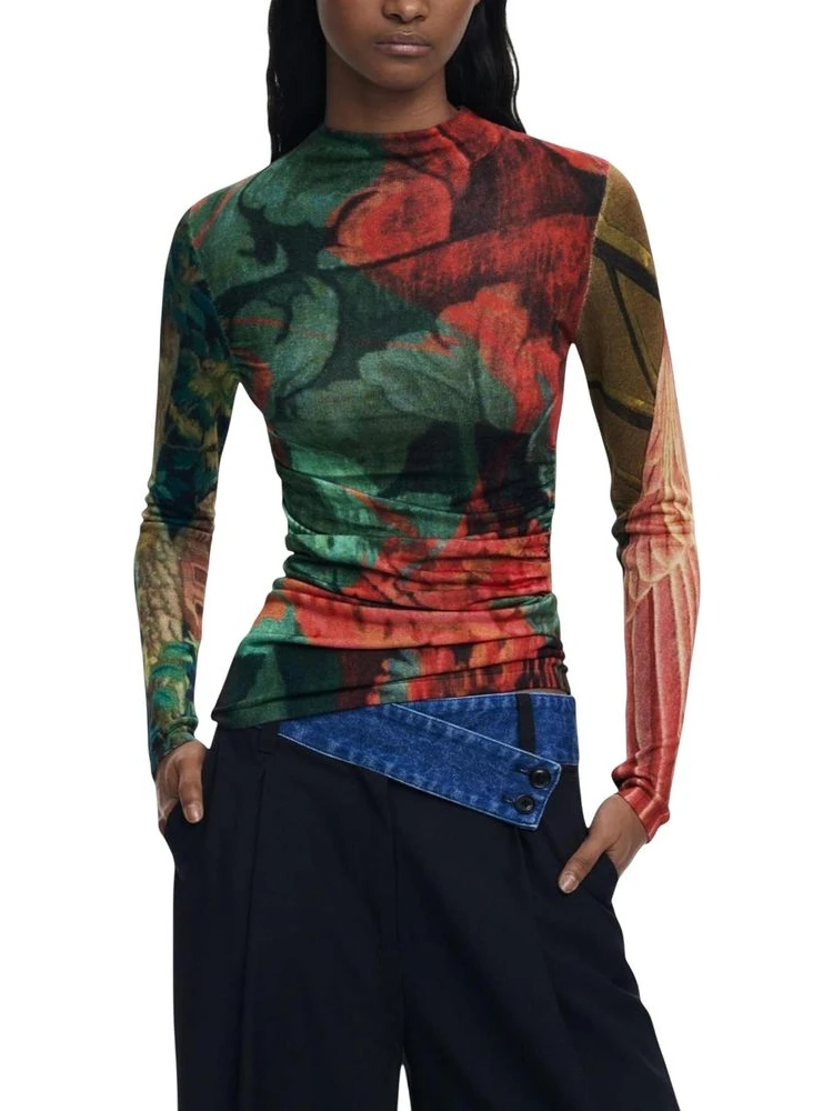 Bicolor Viscose Long Sleeve T-Shirt