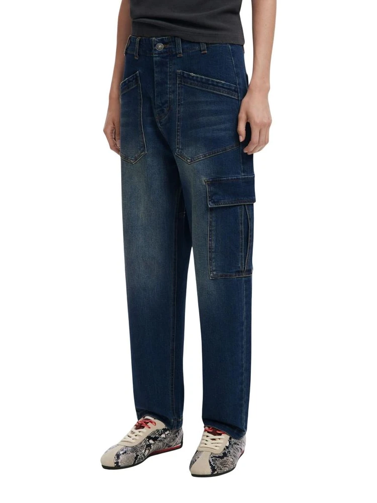 Blue Cotton Boyfriend Jeans