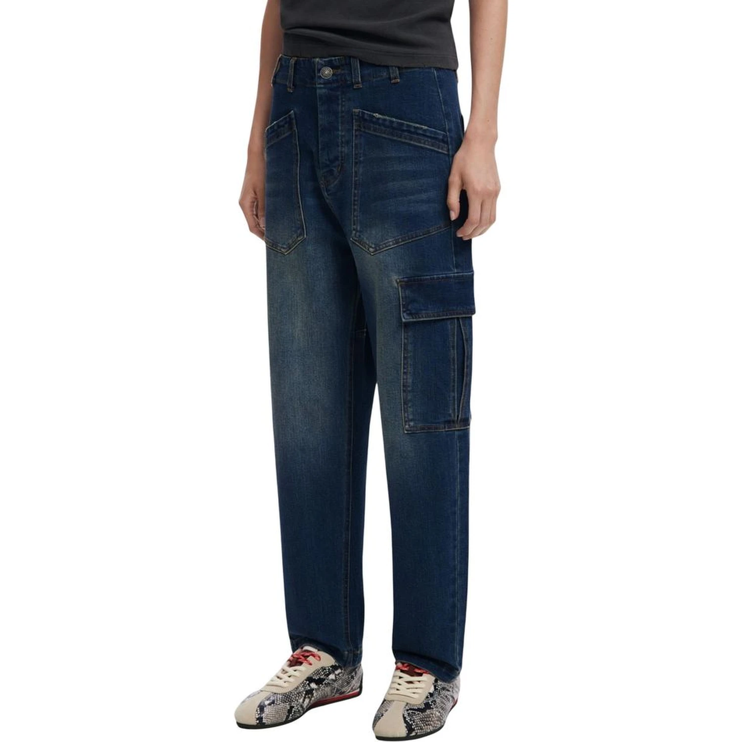 Blue Cotton Boyfriend Jeans