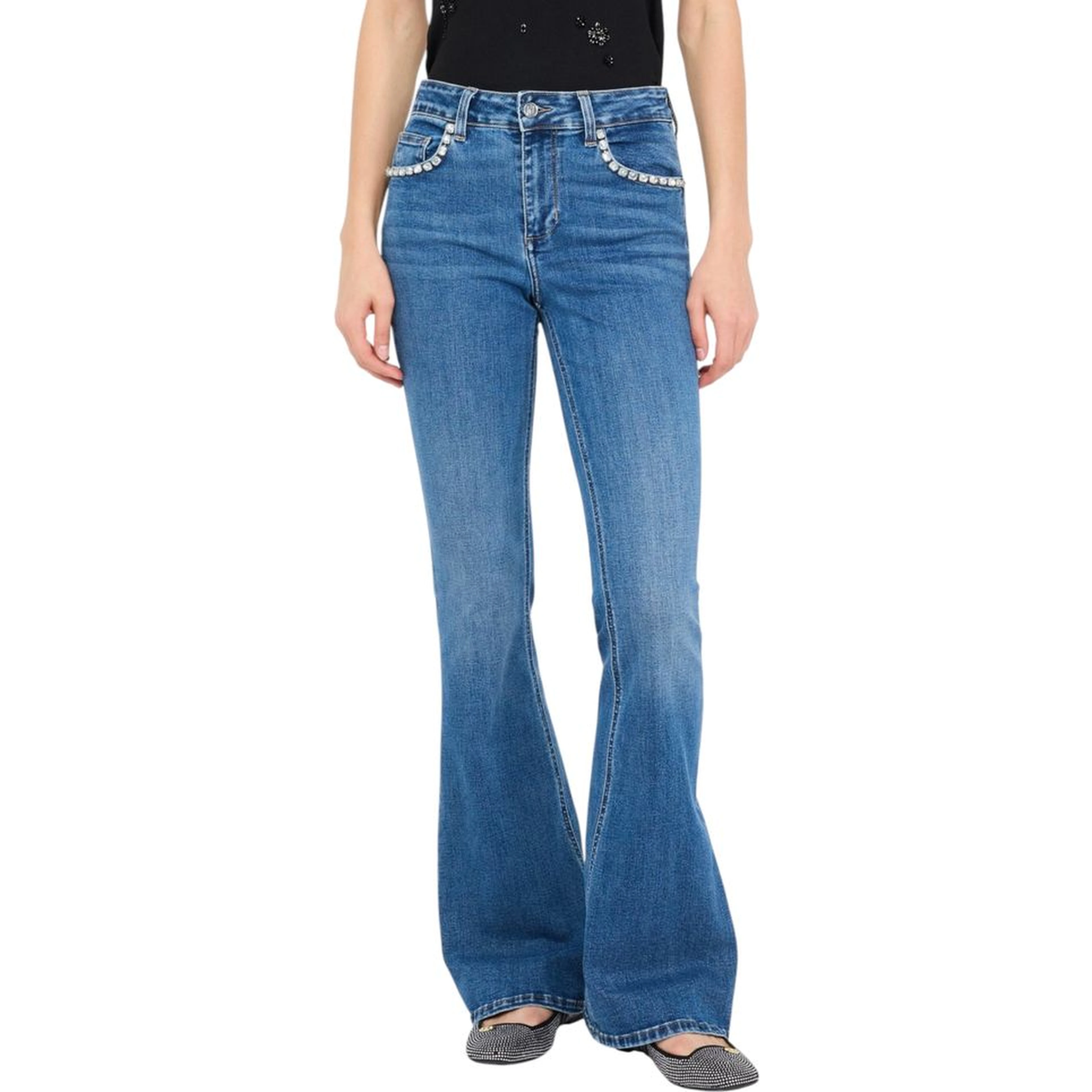 Blue Cotton Bootcut Jeans
