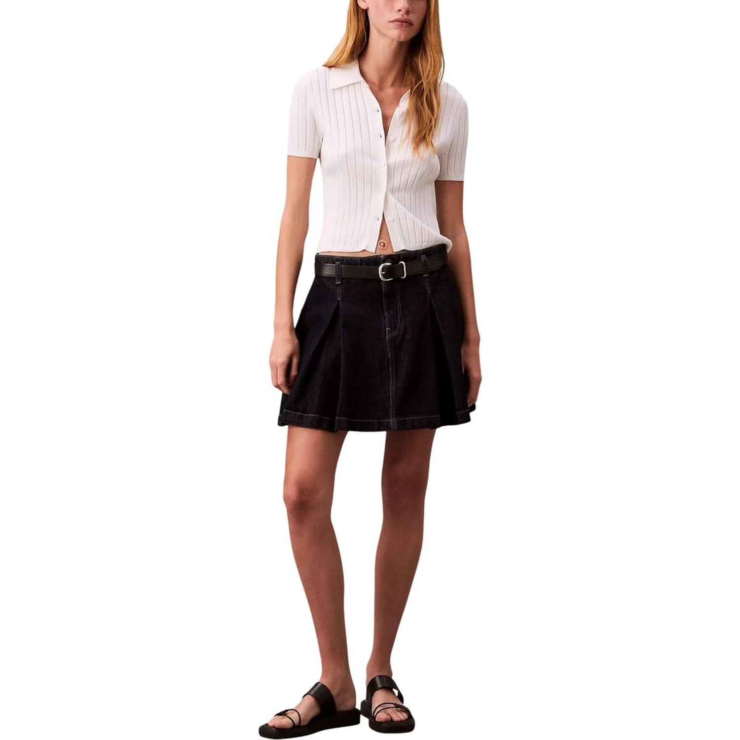 Blue Cotton Mini Skirt