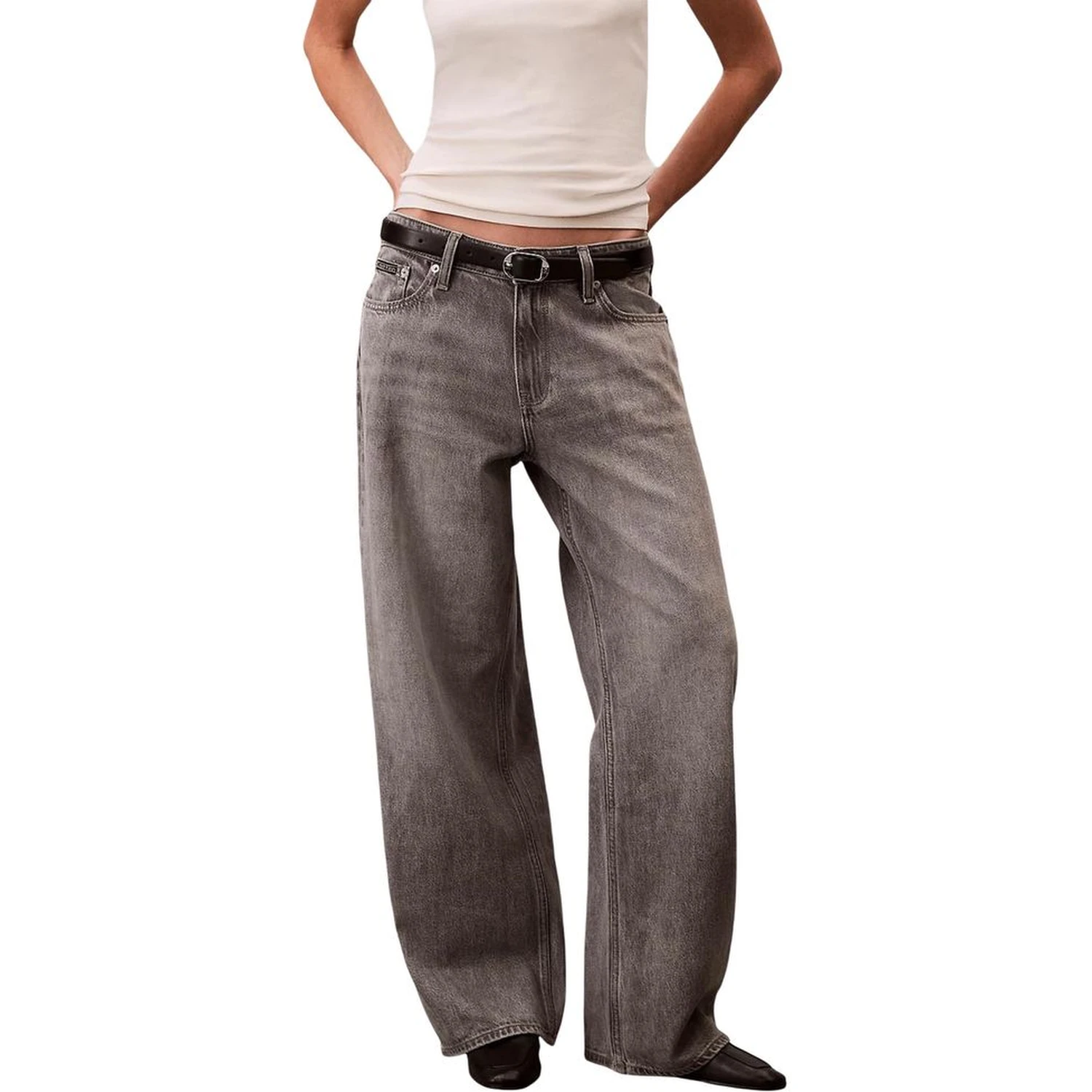 Gray Cotton Boyfriend Jeans