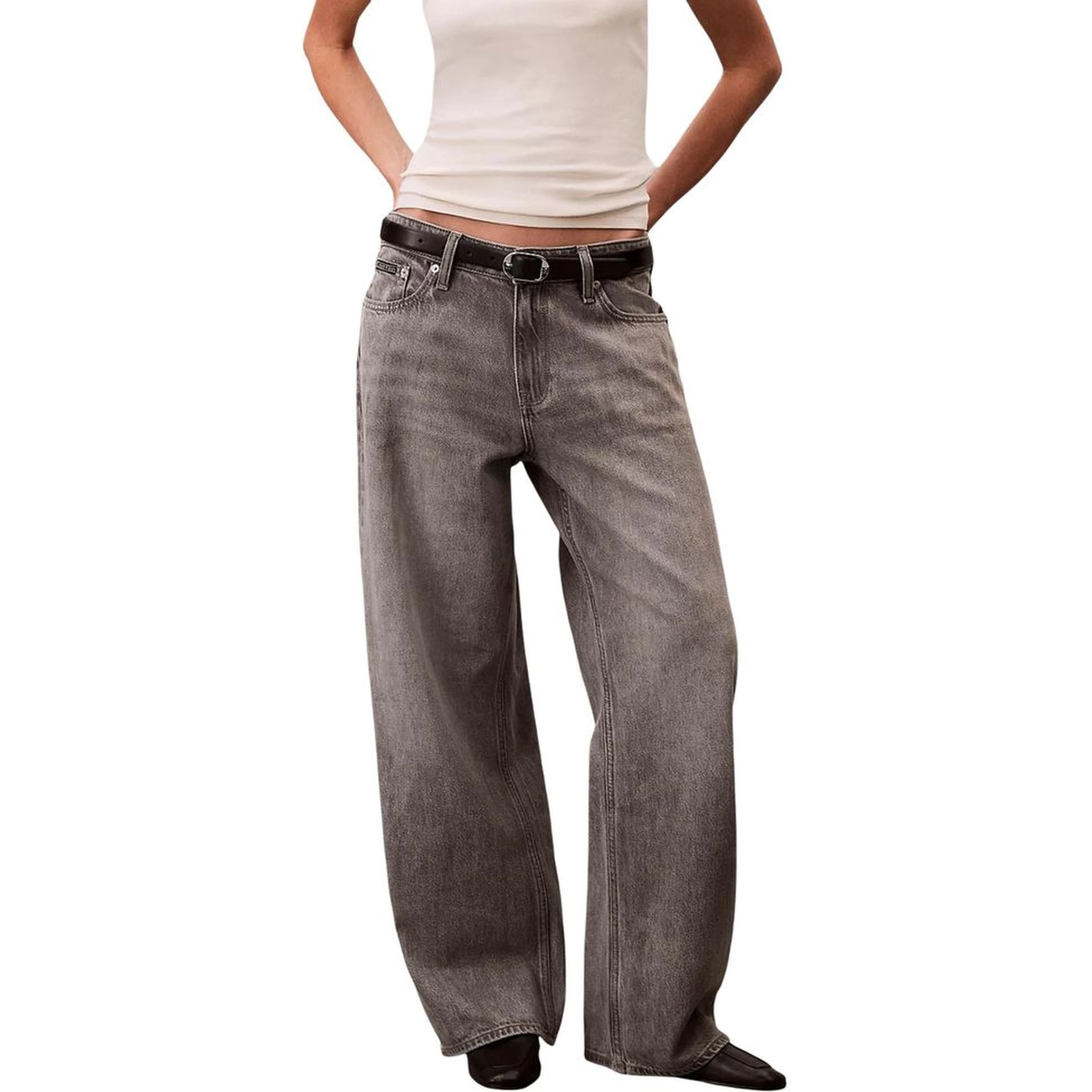 Gray Cotton Boyfriend Jeans
