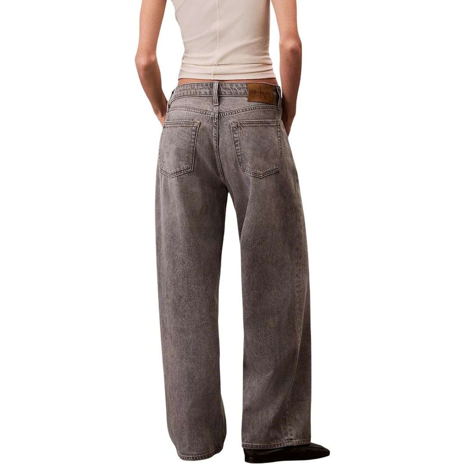 Gray Cotton Boyfriend Jeans