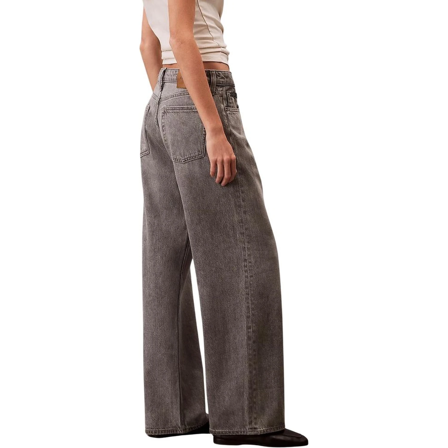 Gray Cotton Boyfriend Jeans