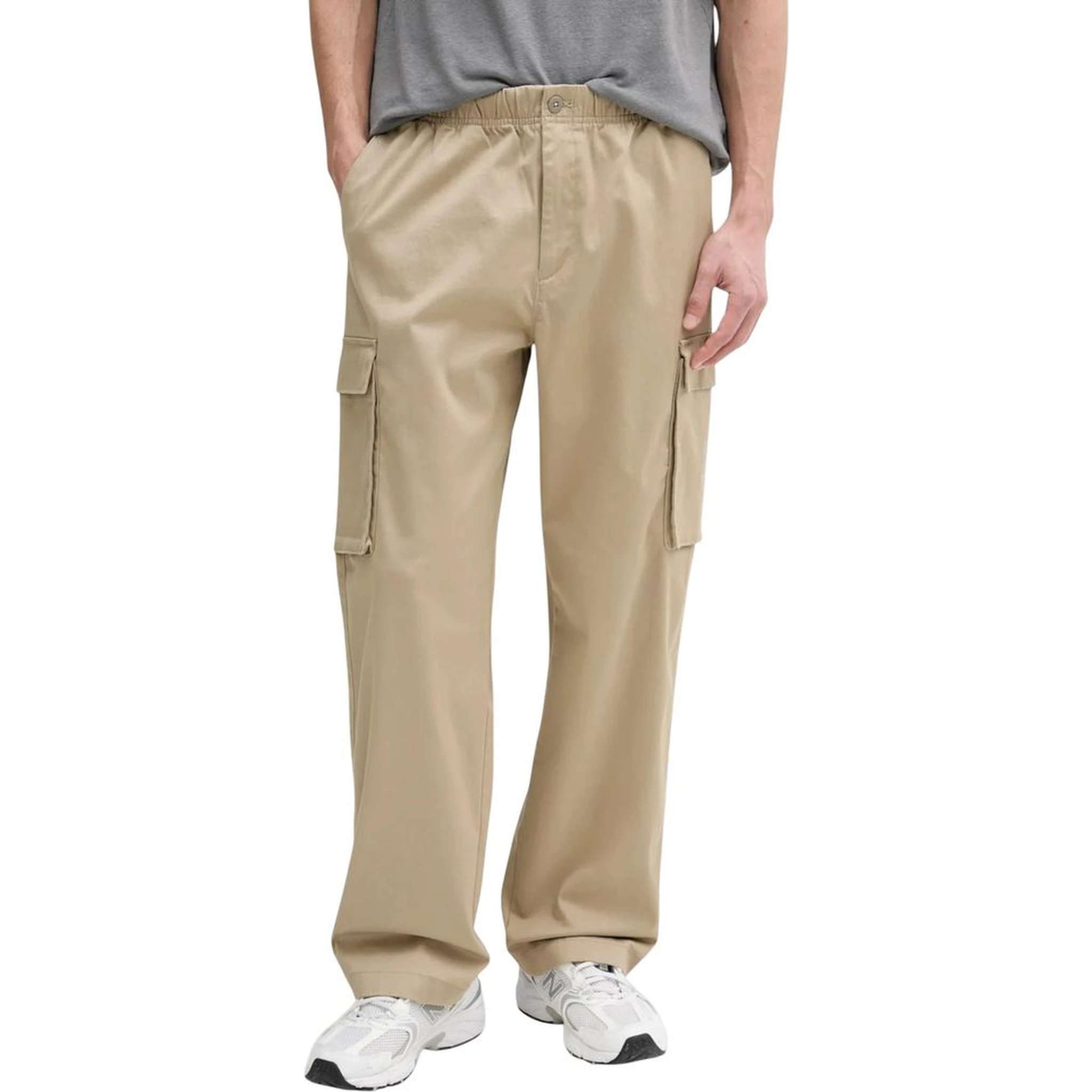 Beige Cotton Cargo Pants