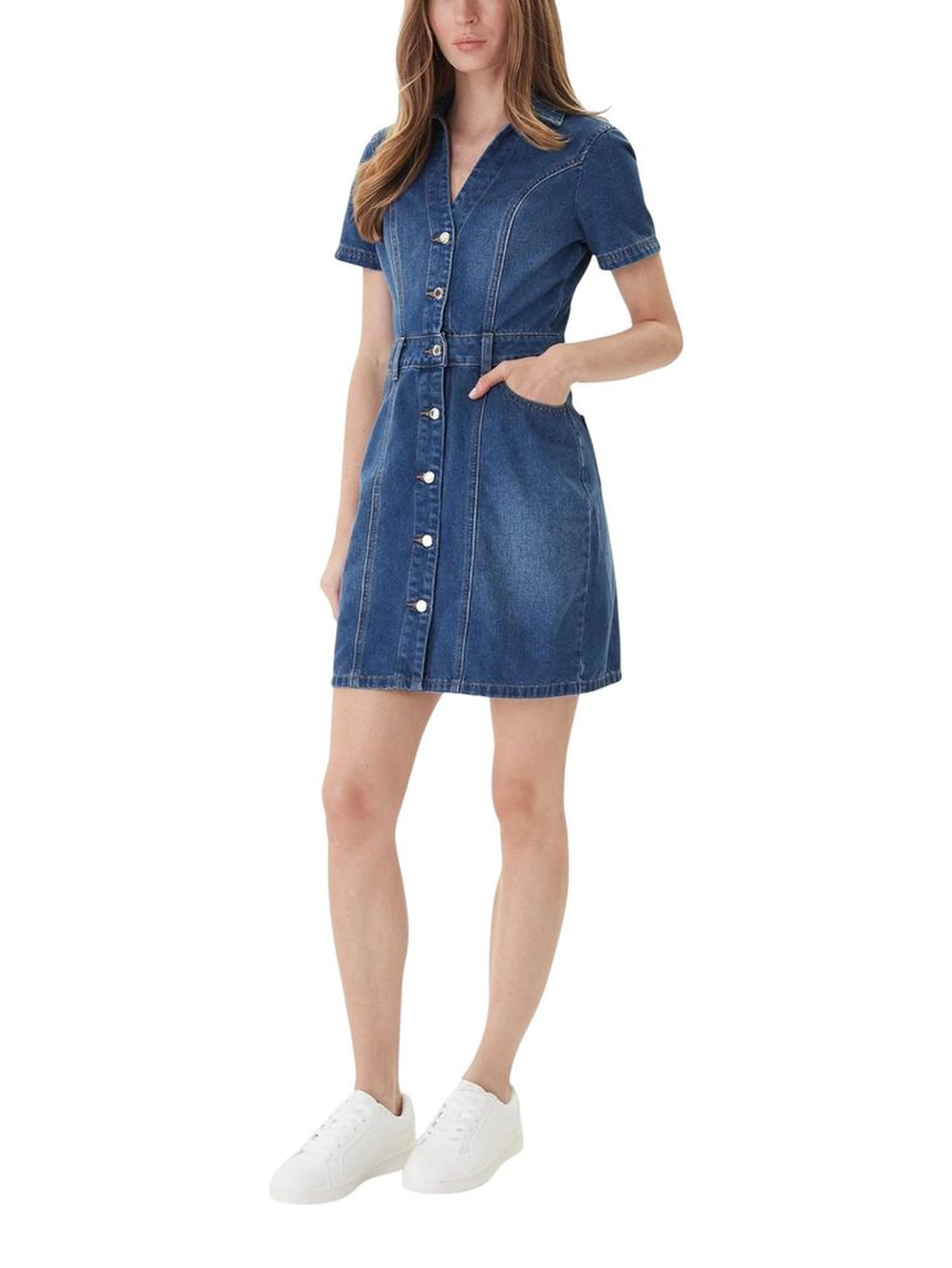 Blue Cotton Midi Dress