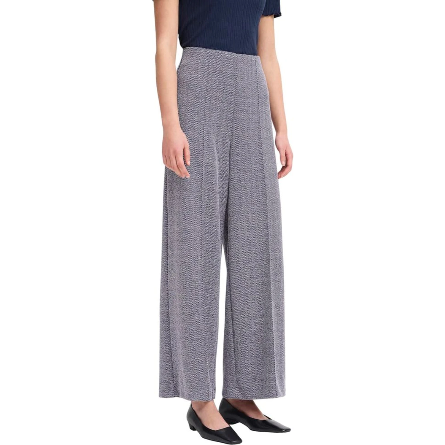 Blue Polyester Casual Pants