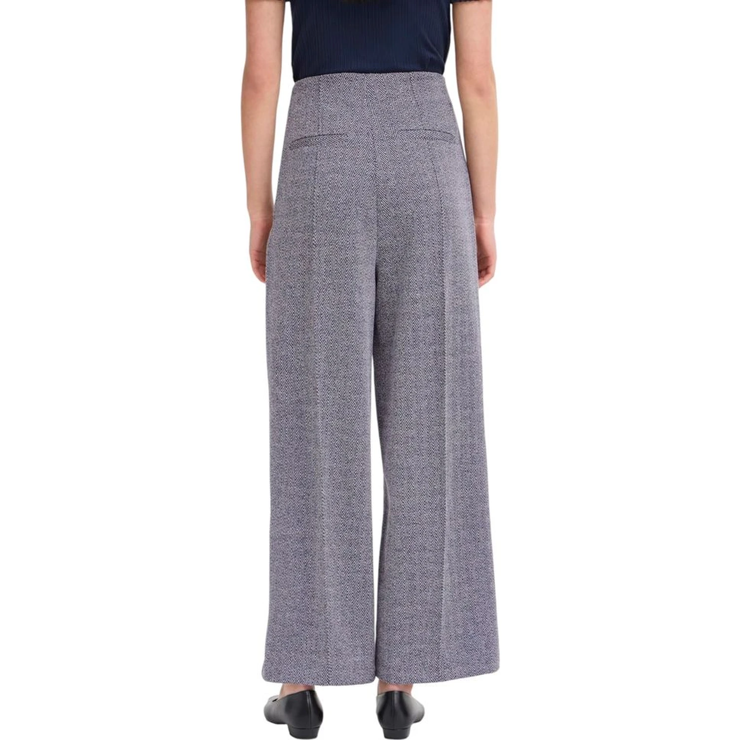 Blue Polyester Casual Pants