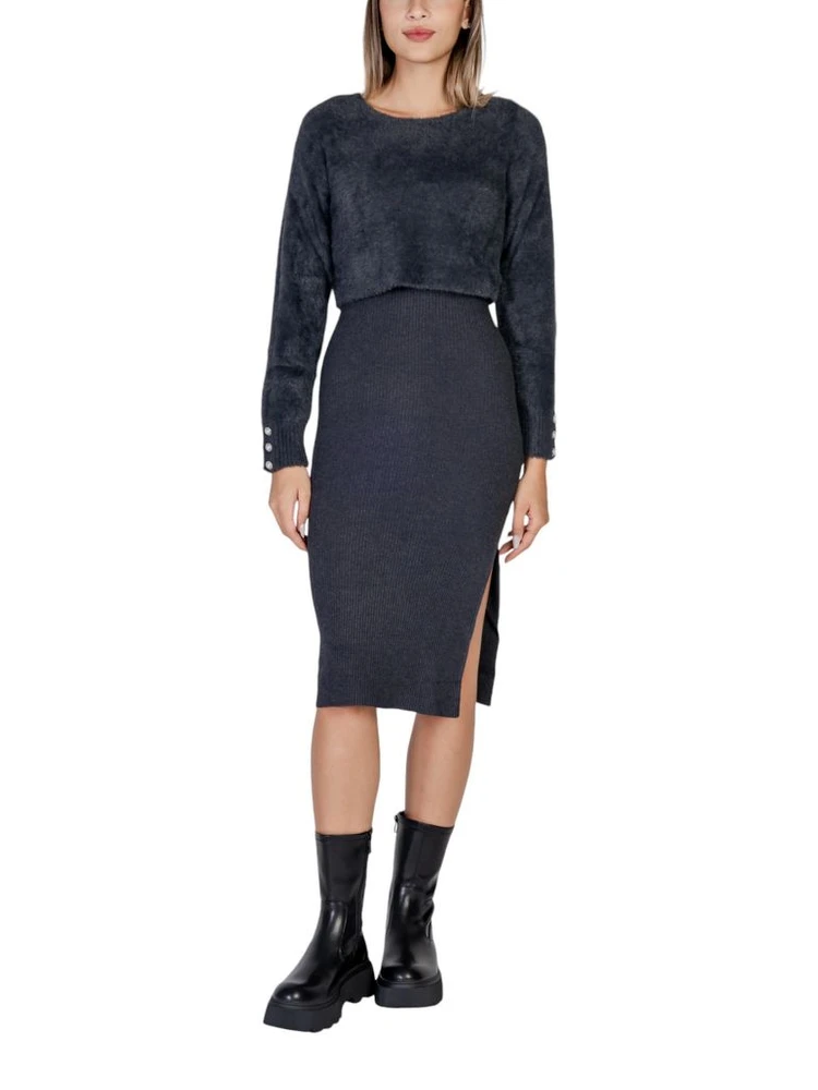 Gray Polyamide Midi Dress