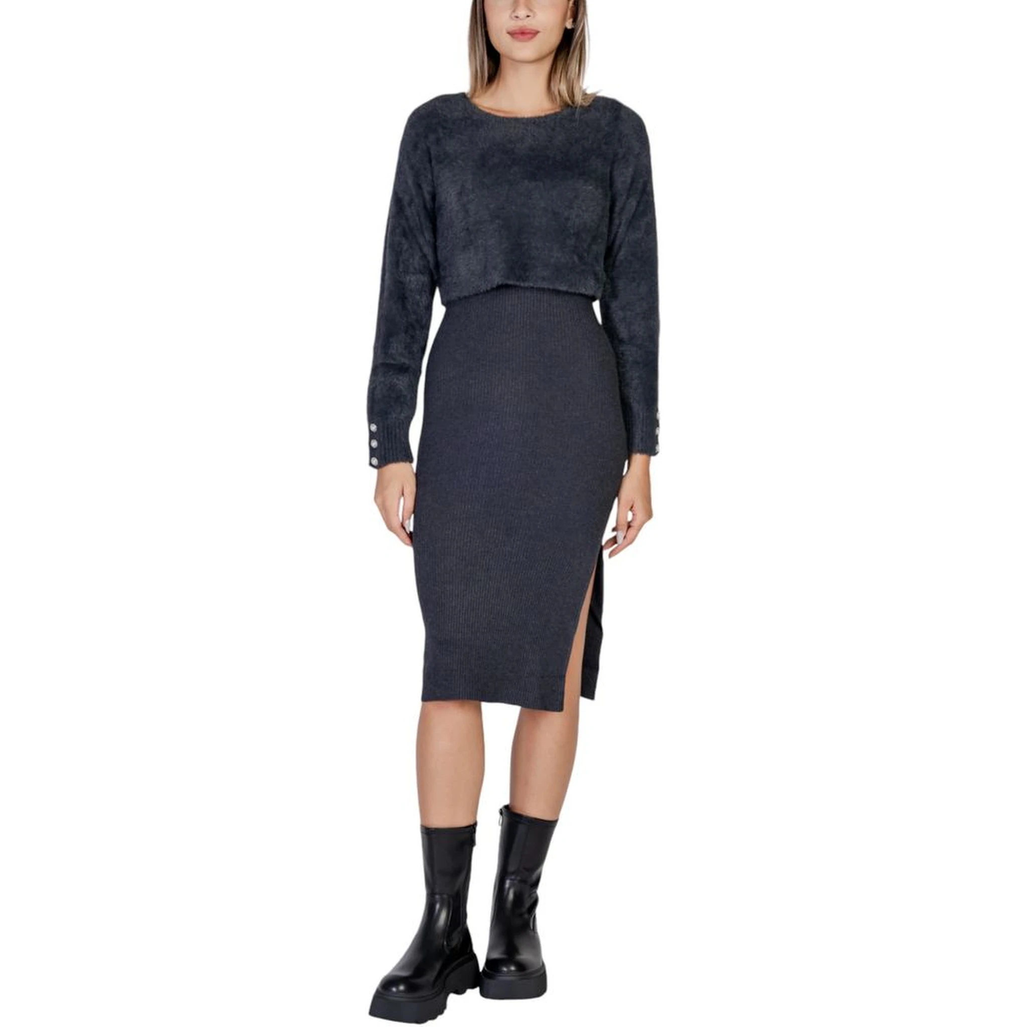 Gray Polyamide Midi Dress