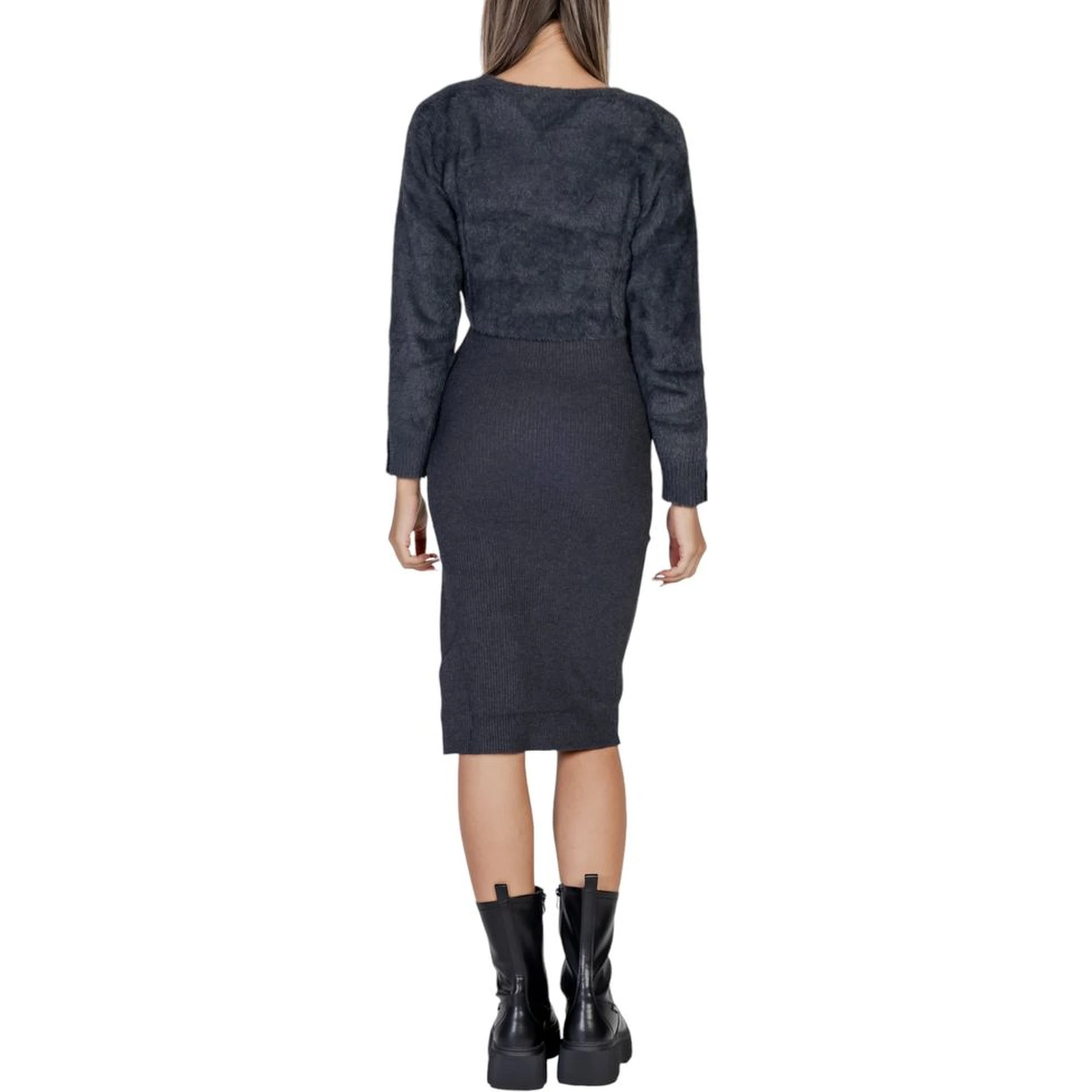 Gray Polyamide Midi Dress