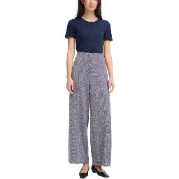 Blue Polyester Casual Pants