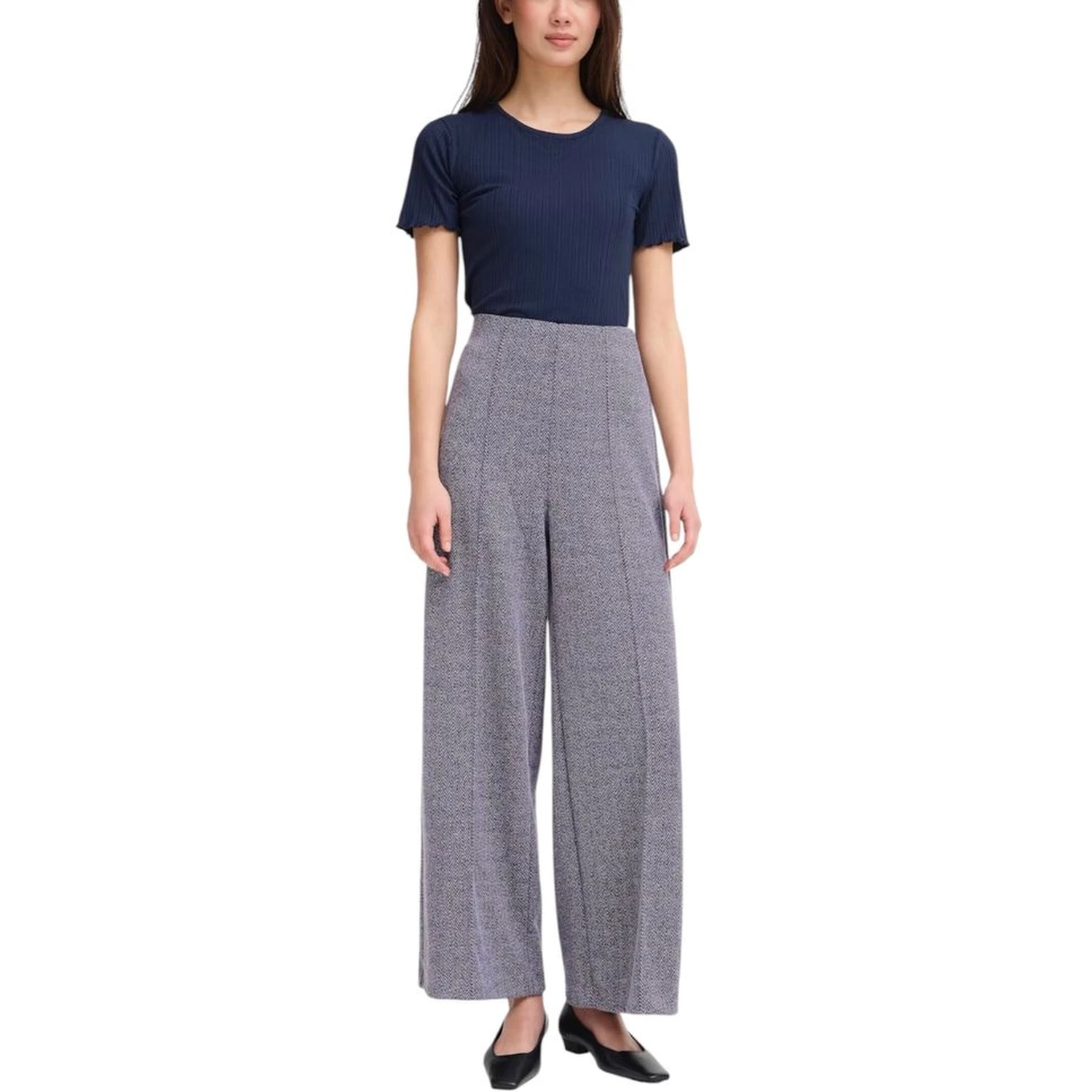 Blue Polyester Casual Pants