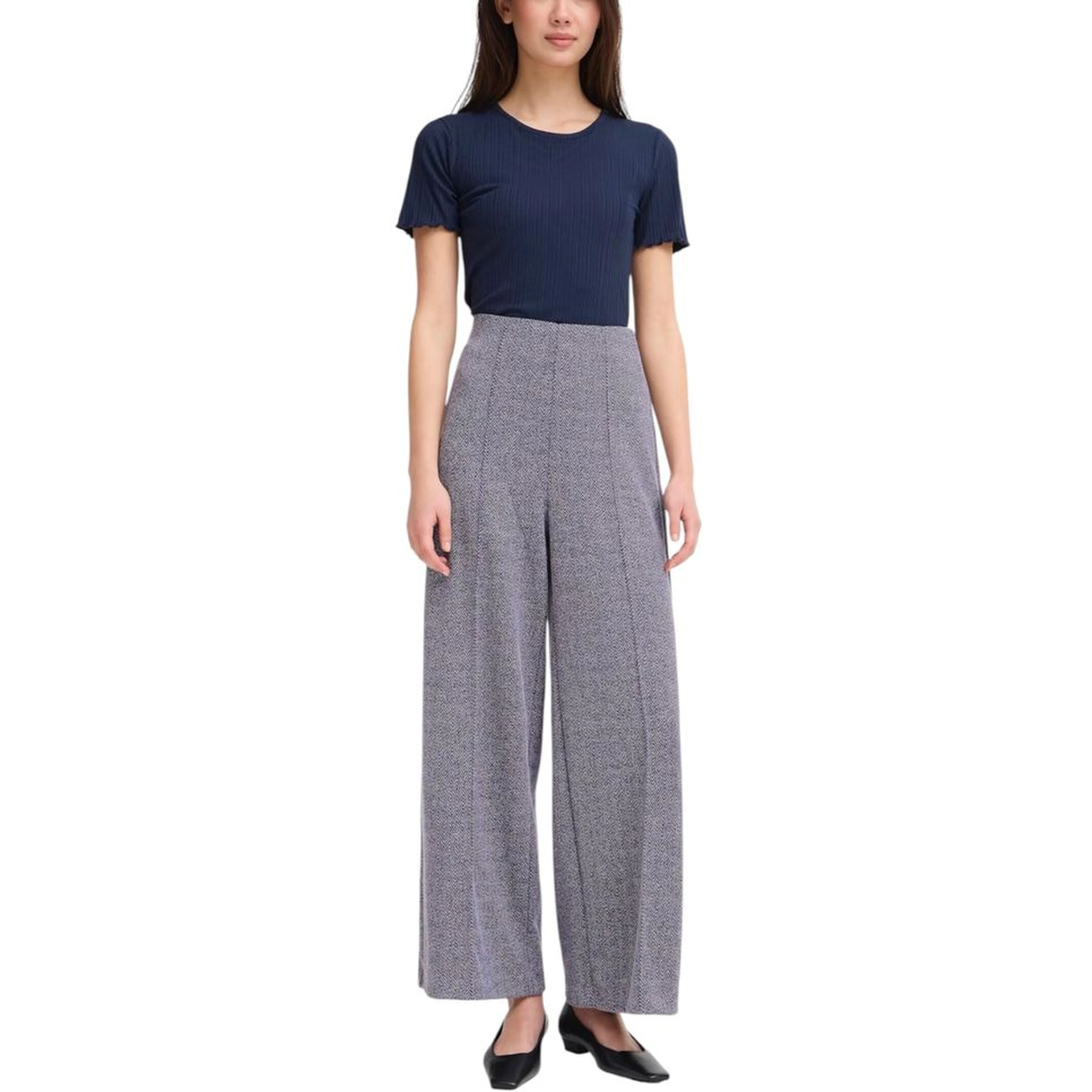 Blue Polyester Casual Pants