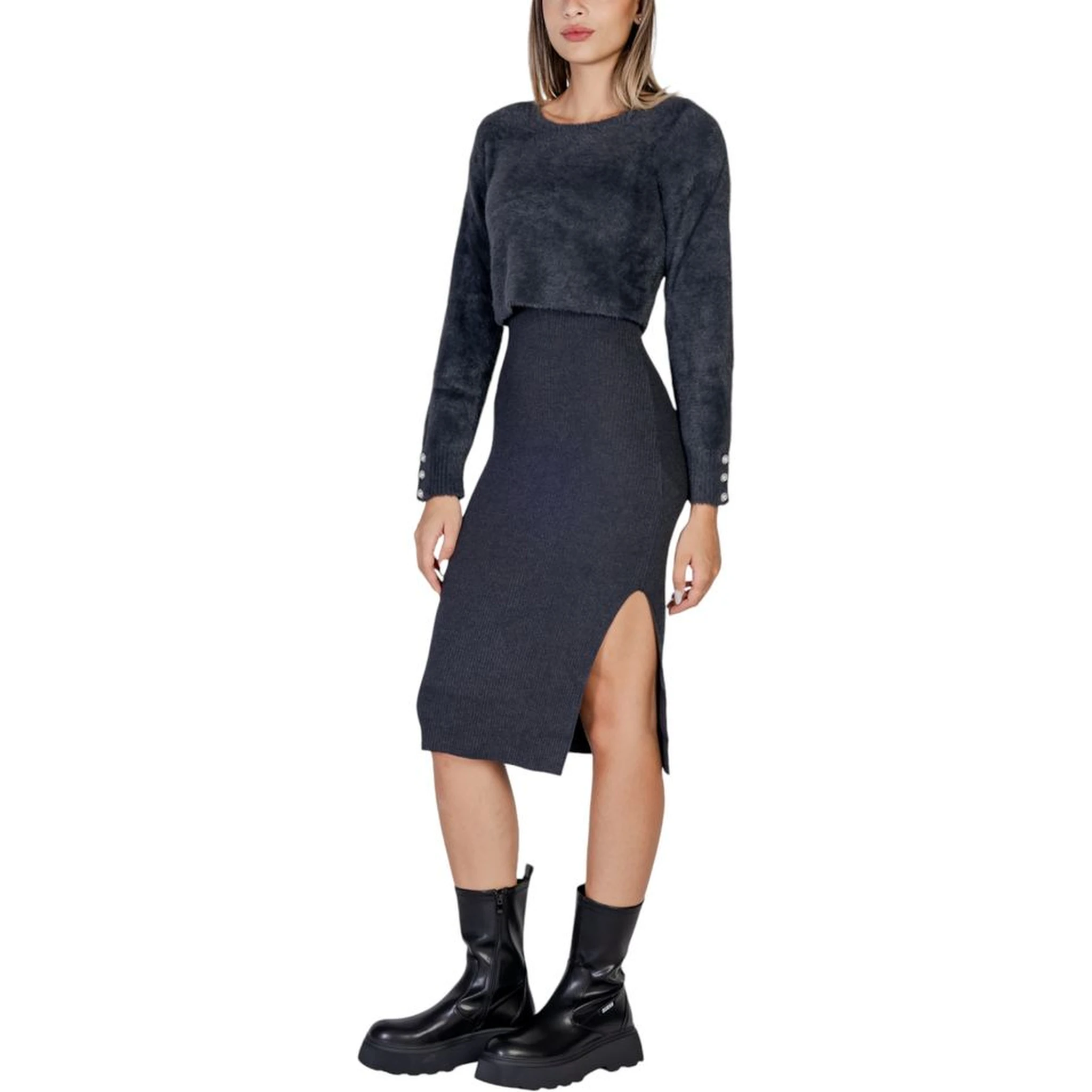 Gray Polyamide Midi Dress