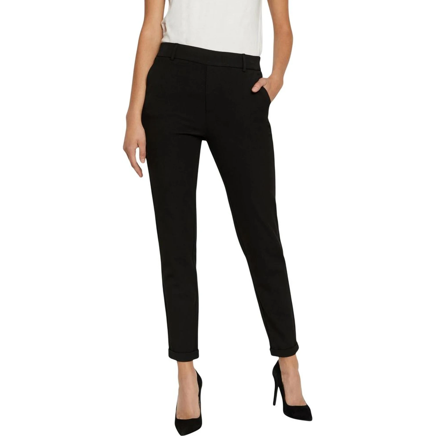 Black Polyester Casual Pants