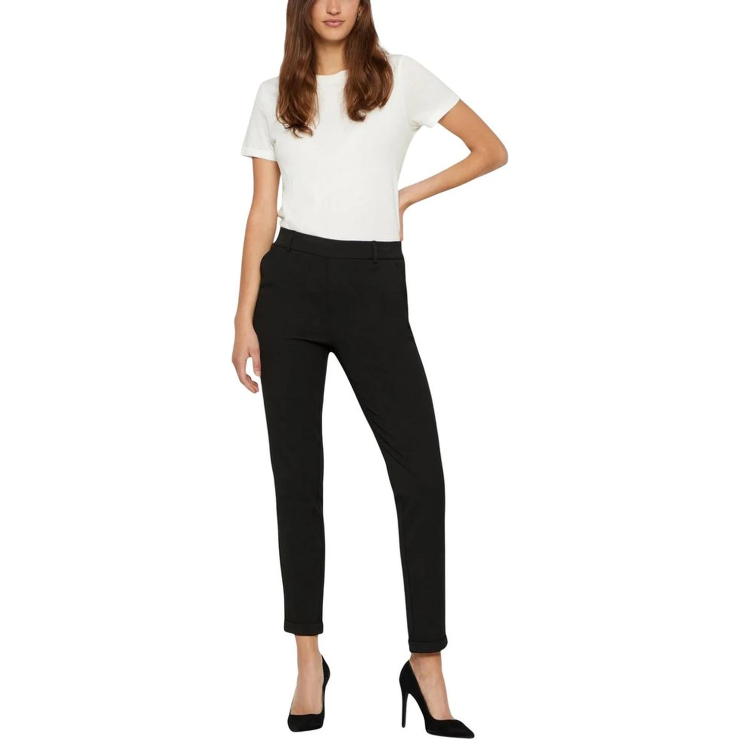 Black Polyester Casual Pants