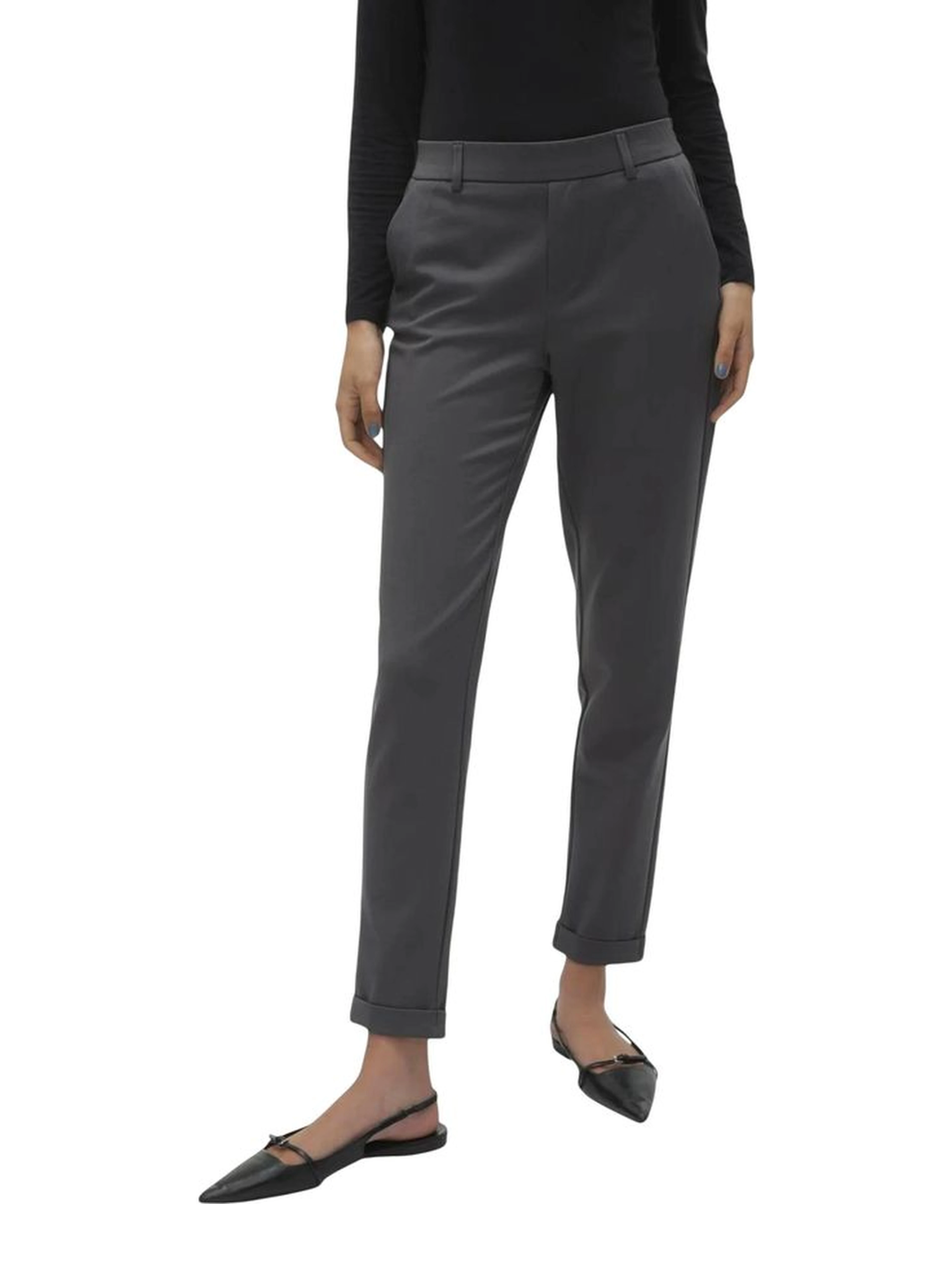 Gray Polyester Casual Pants