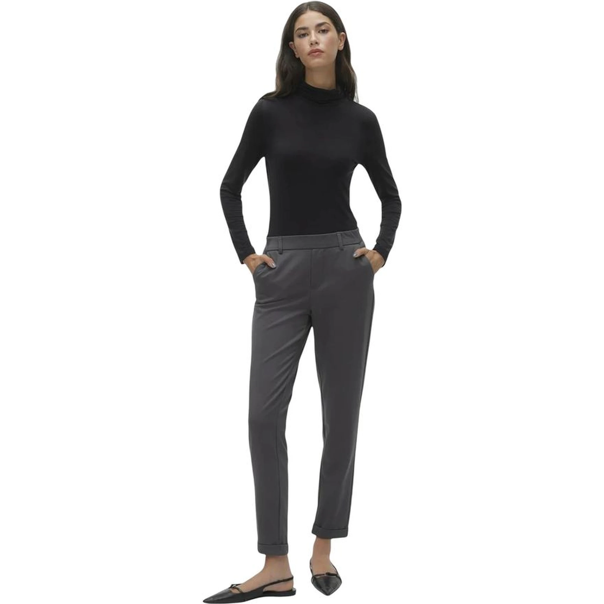 Gray Polyester Casual Pants