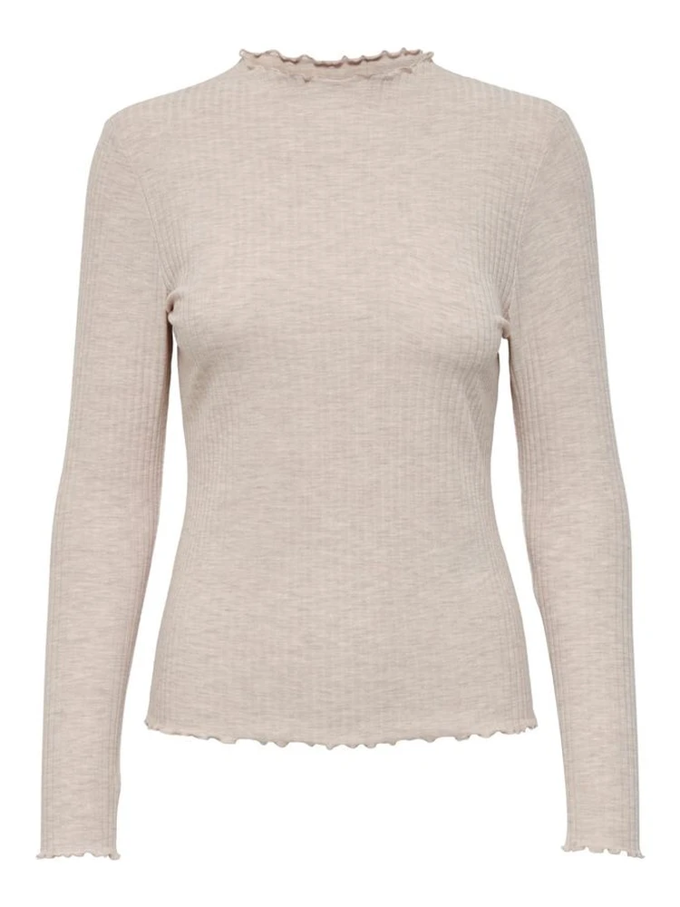 Beige Polyester Turtleneck