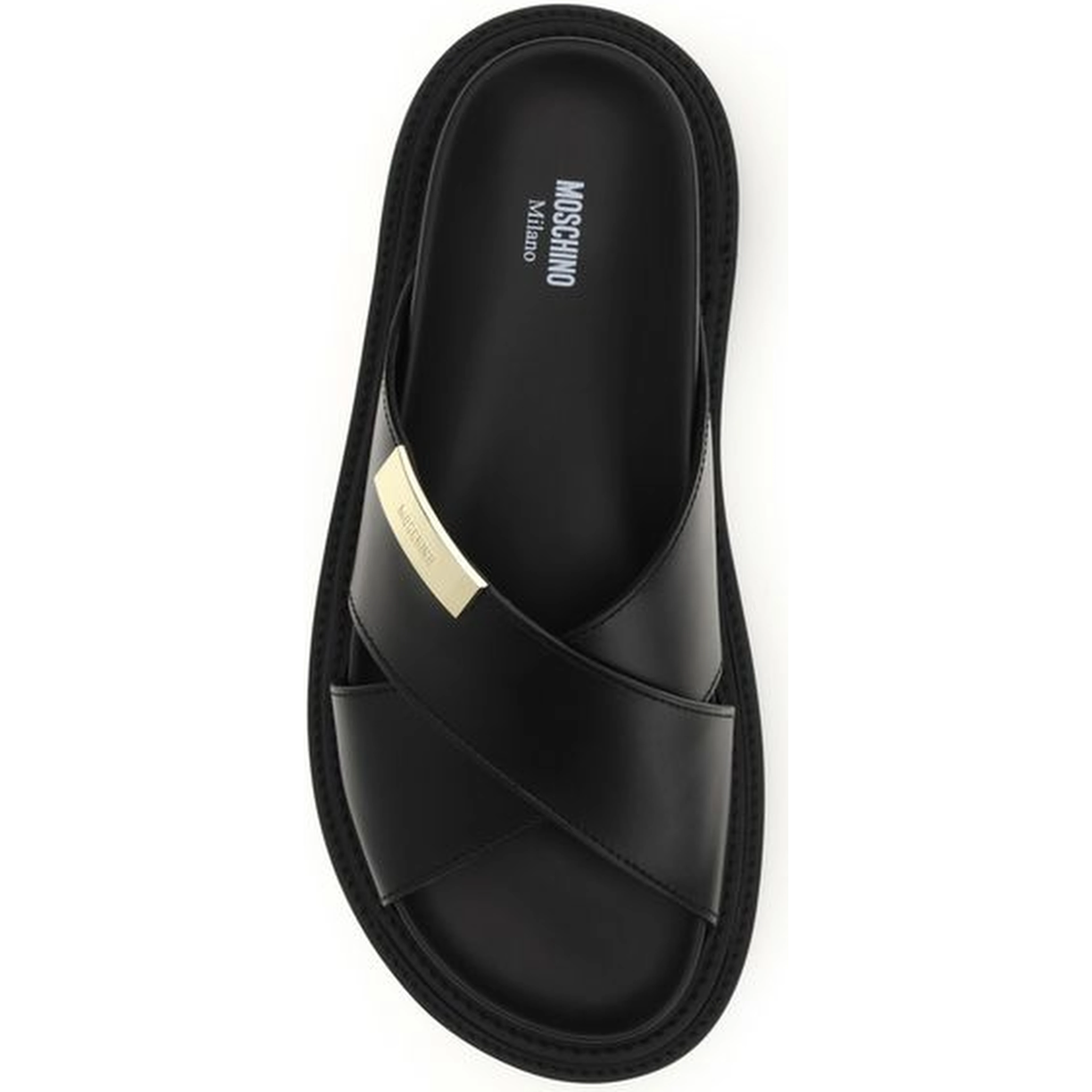 Black Calf Leather Bos Taurus Flat Sandals