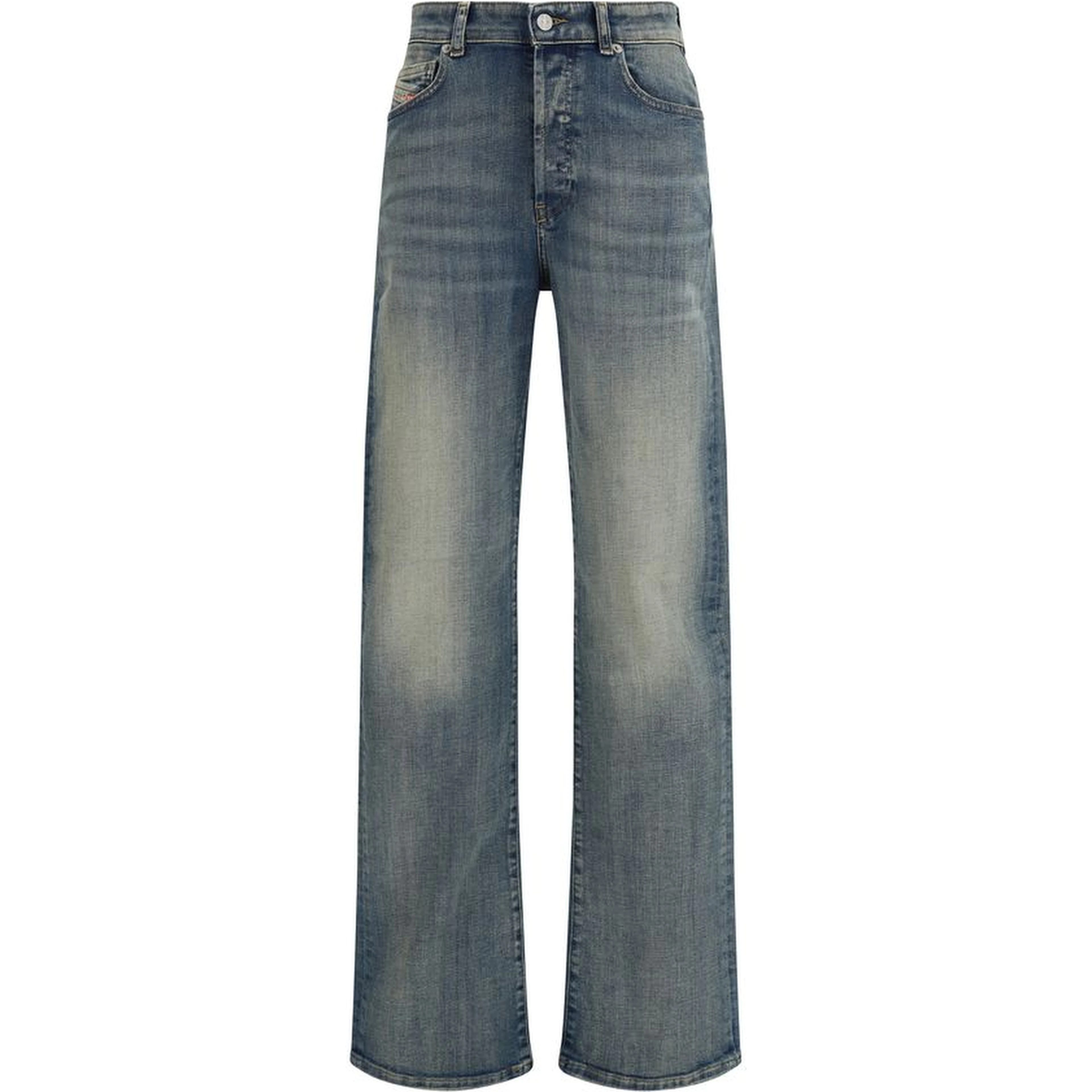 Blue Cotton Straight-Leg Jeans