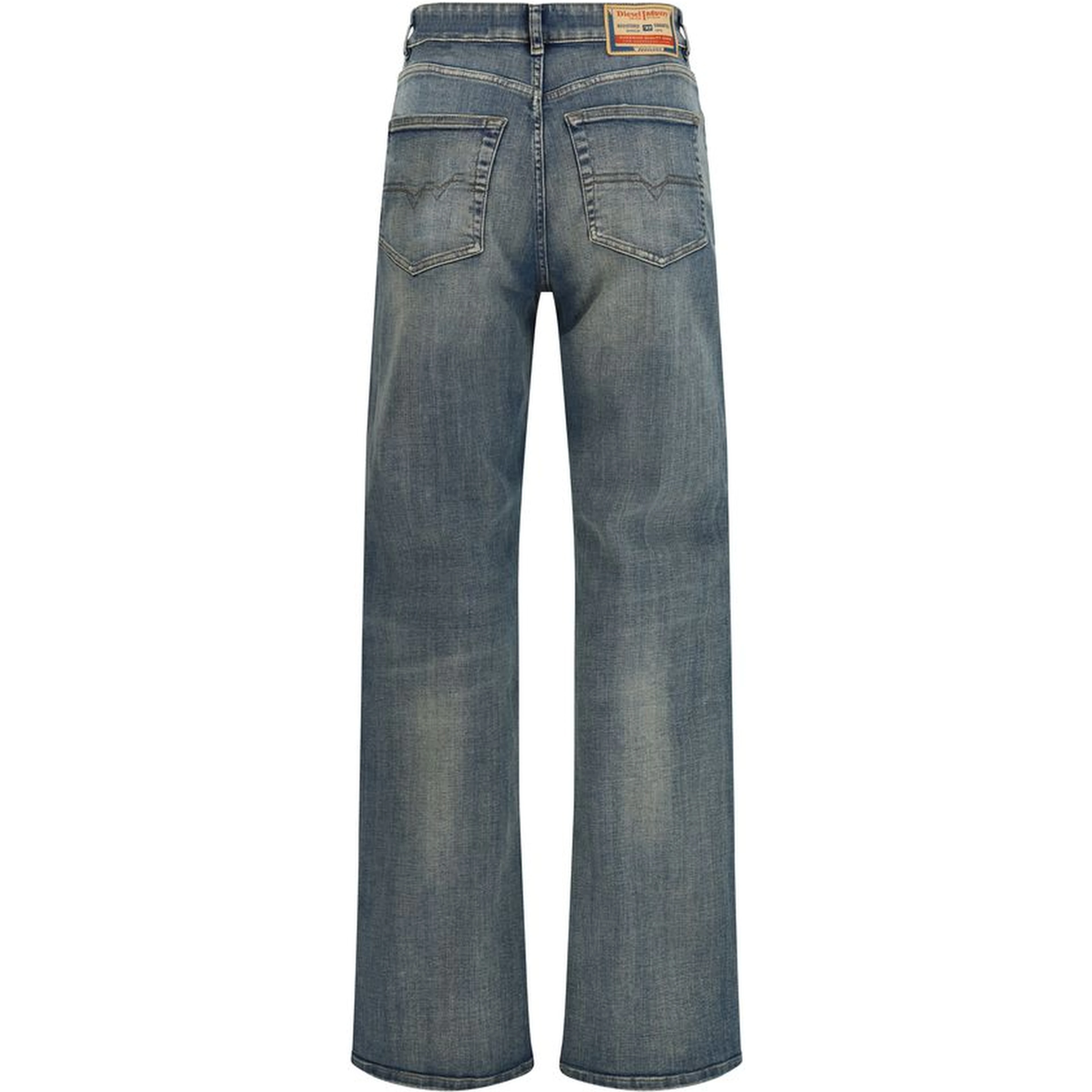 Blue Cotton Straight-Leg Jeans