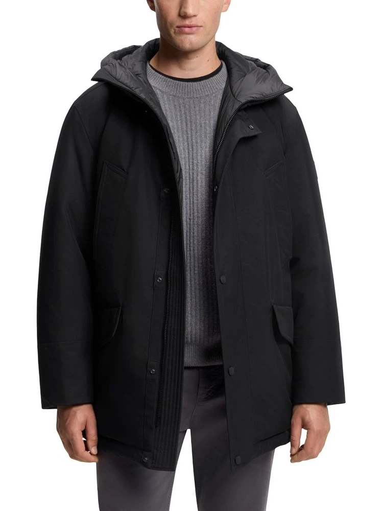 Black Polyester Full-Length Jacket