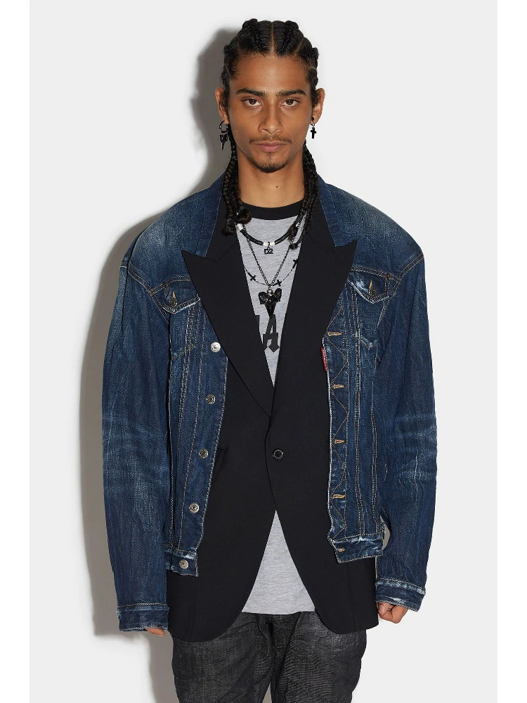 Navy Blue Fibres Denim Jacket