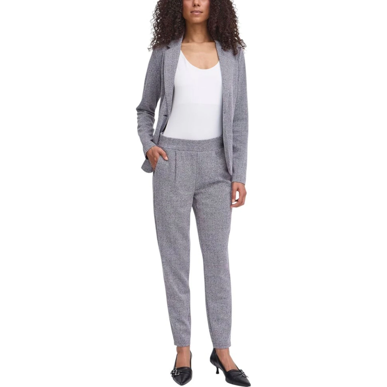 Blue Polyester Skinny Pants