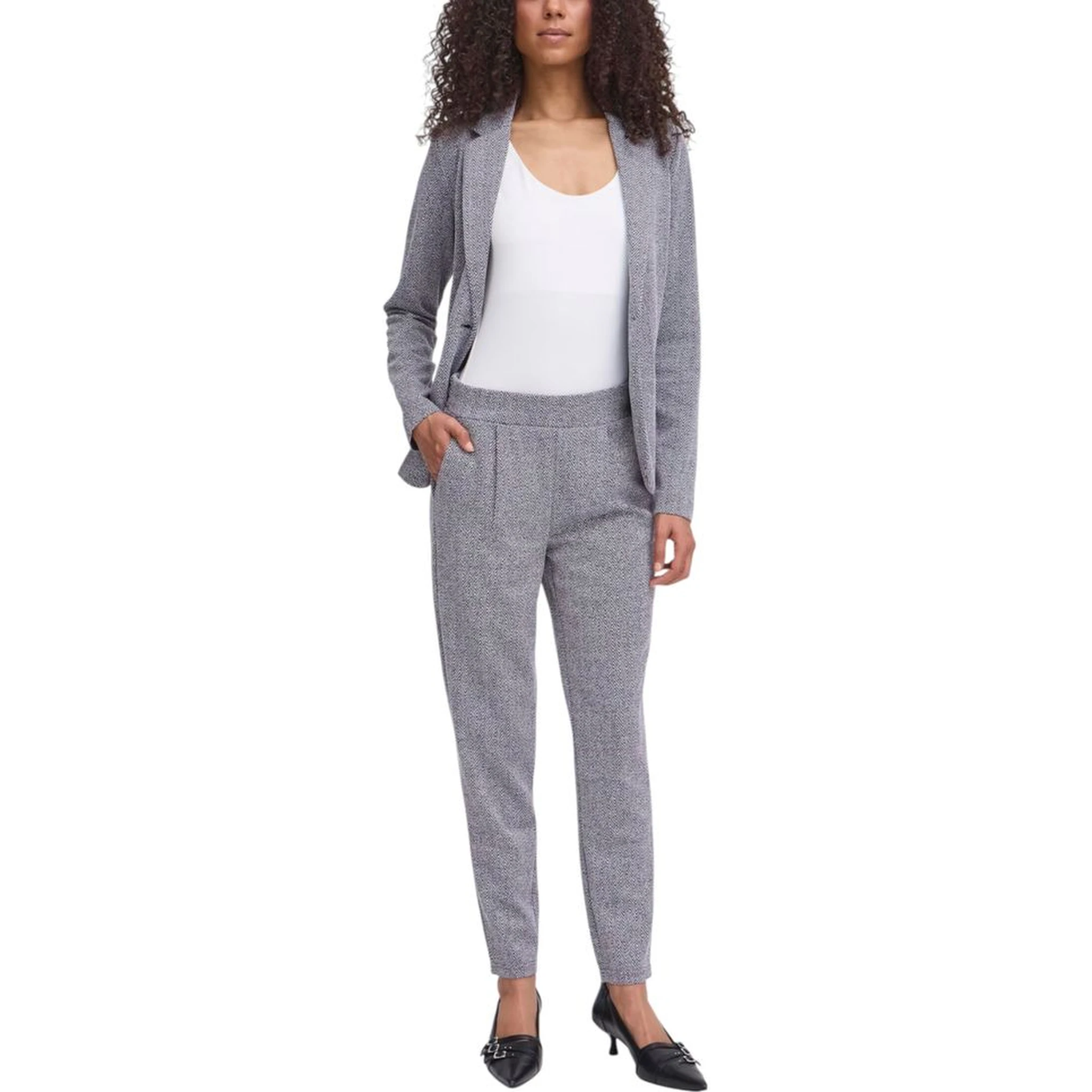 Blue Polyester Skinny Pants