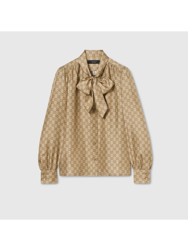 Silk GG shirt with bow