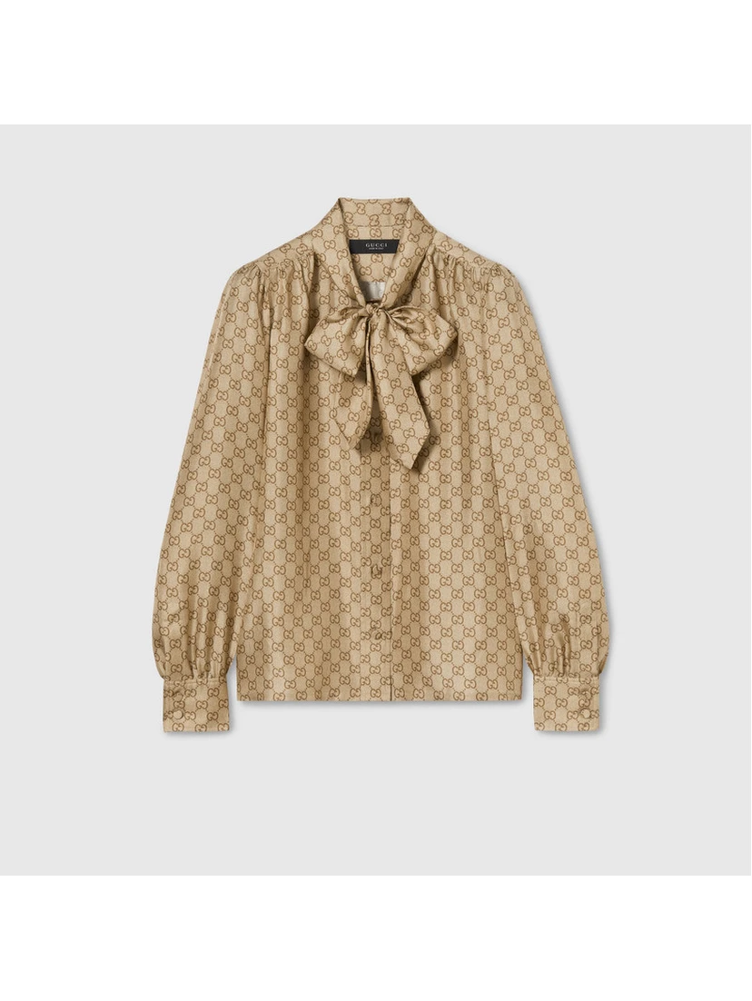 Silk GG shirt with bow