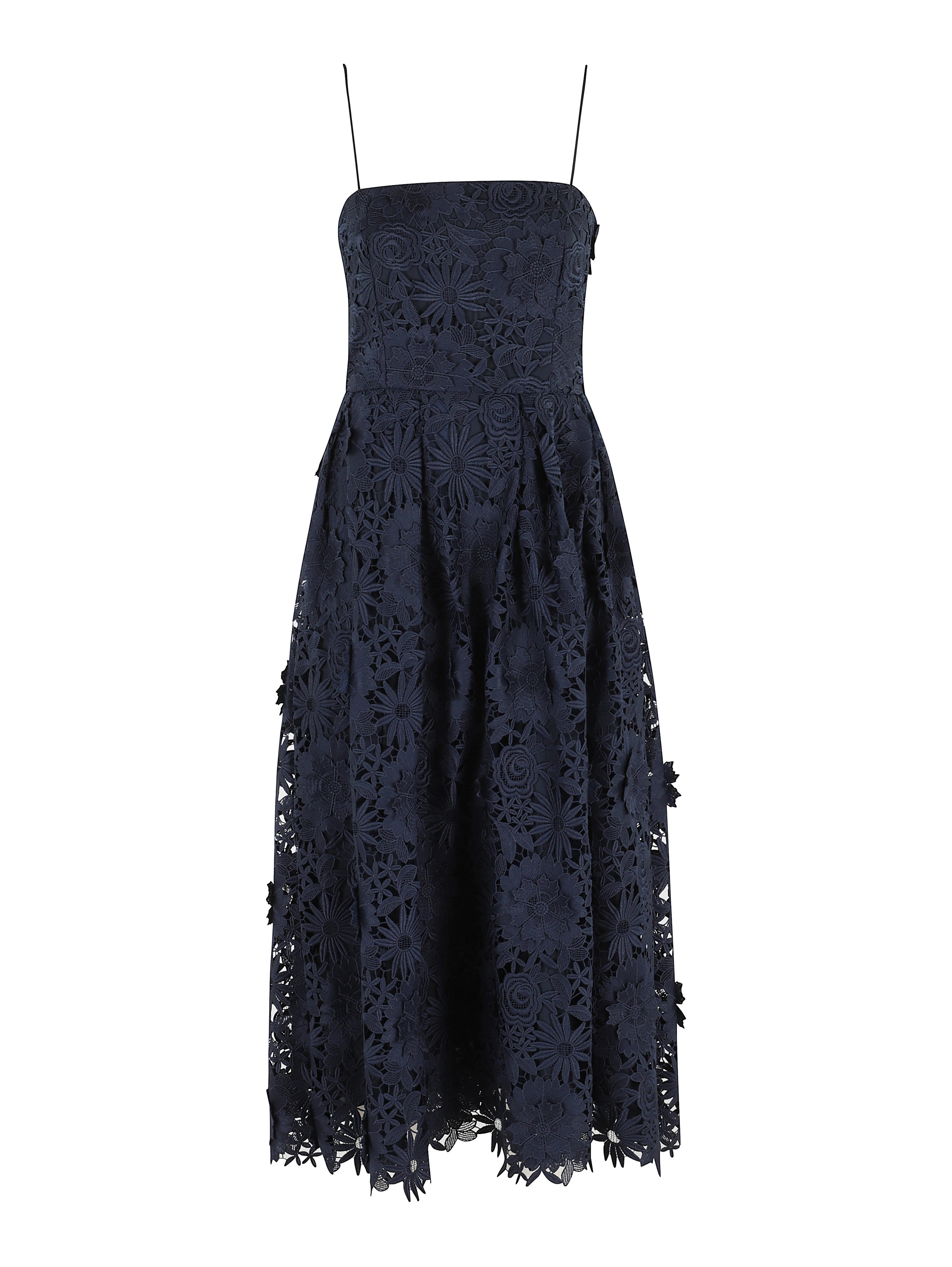 3D LACE FLARED MIDI DRESS
