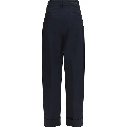Blue Cotton Casual Pants