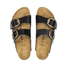 Black Synthetic Flat Sandals